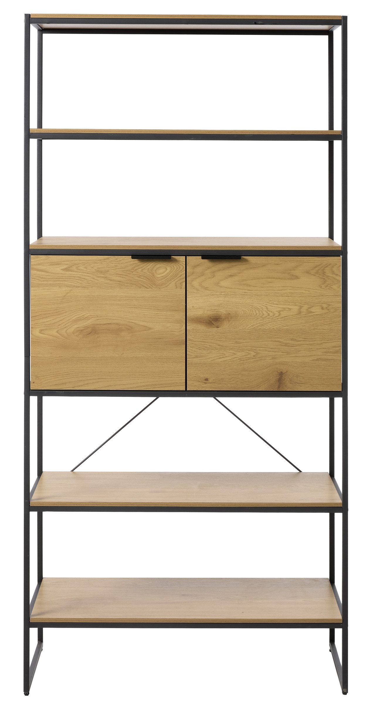 freiraum Bücherregal CESURA, in Eiche, schwarz, Melamin, Metall - 90x190x40cm (BxHxT)