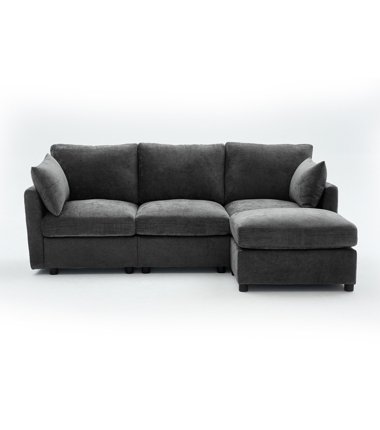Kingfun Sofa 214cm Modulares Sofa, L-Form individuell konfigurierbare Ecksofa, 1 Teile, 3-Sitzer Sofa mit Hocker, Chenille-Bezug, 159 kg pro Sitzplatz.