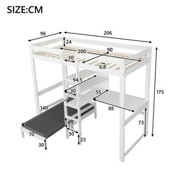 Flieks Hochbett Etagenbett mit faltbarem Unterbett 70*140cm Kiefer 90x200cm