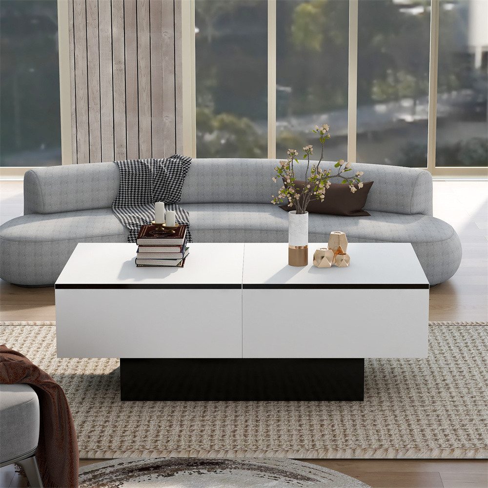 XDeer Couchtisch Universeller Sofatisch, Wohnzimmer,Hochglanz mit, ausziehbarem Tisch und Stauraum (weiß)