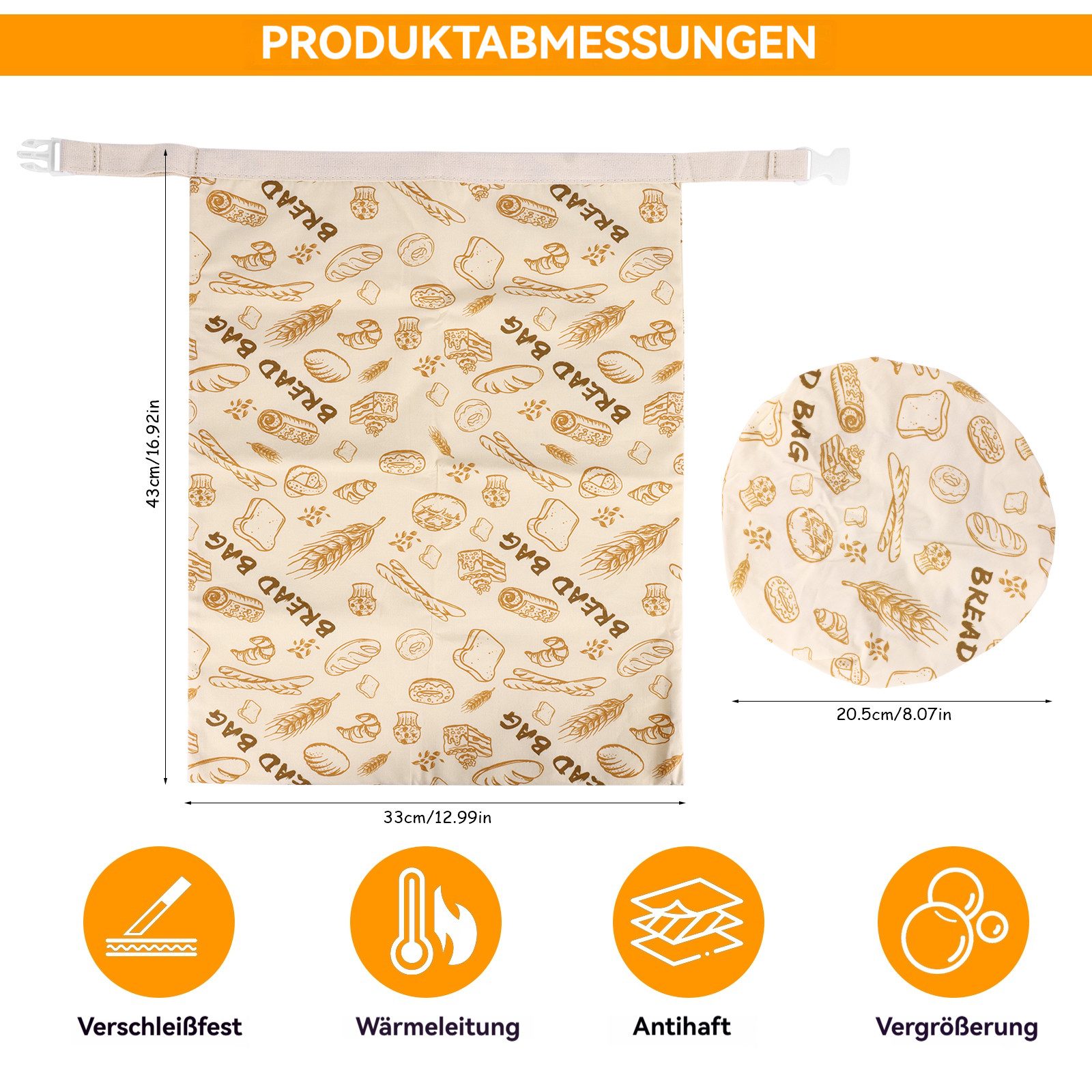 BlingBin Brottasche 2/4 Stück Brotbeutel, Wiederverwendbare Butterbrottüten & Leinenbeutel, Baumwollstoff, (2er Set, 2-tlg., 1 × Brottasche, 1 × Deckel), Brottüten mit Schnallenverschluss,gefriergeeignet und umweltfreundlich