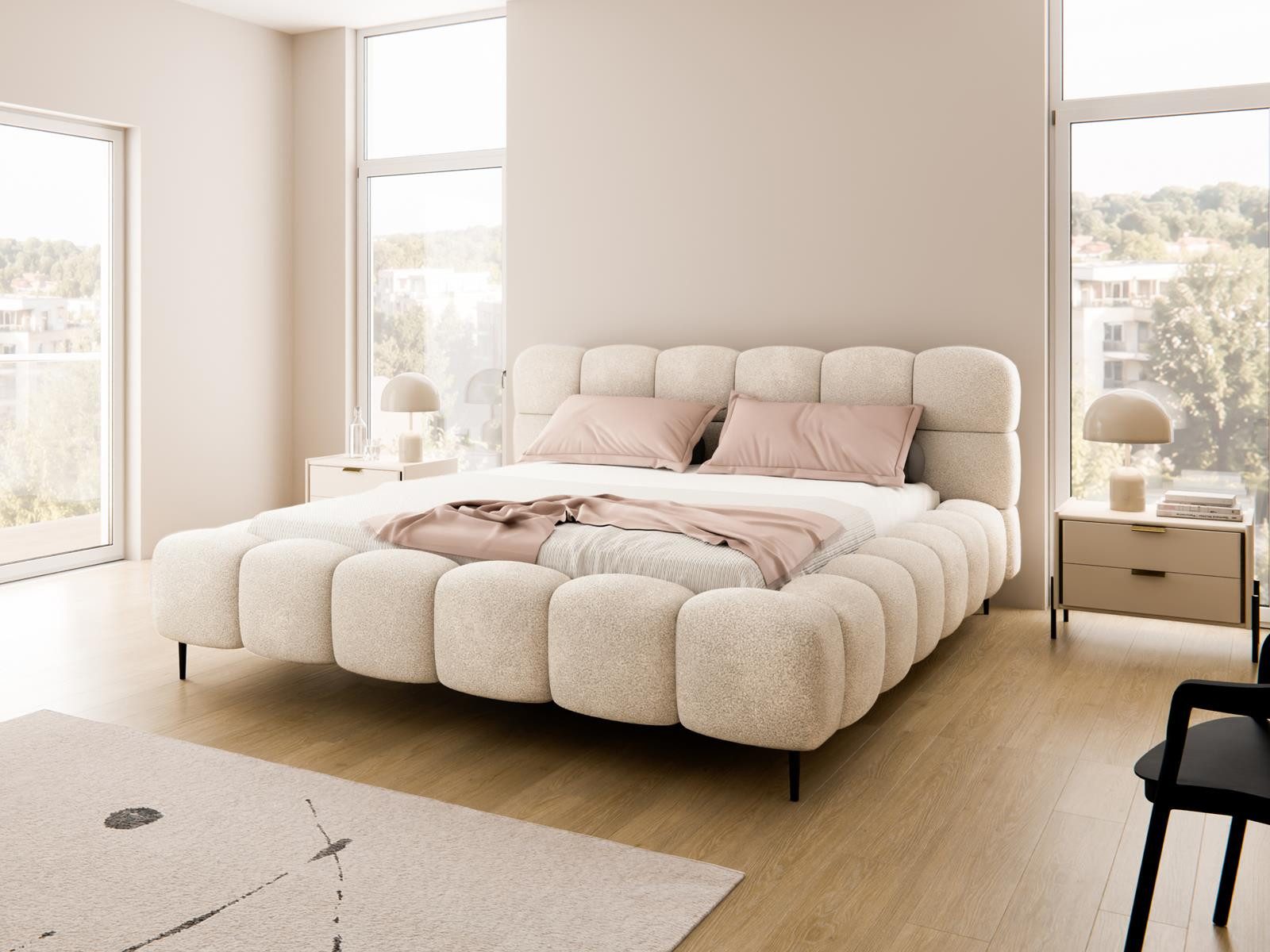 Compleo Polsterbett Doppelbett gepolstert mit Füßen, modernes Polsterbett BUBBLE, MADE IN EU