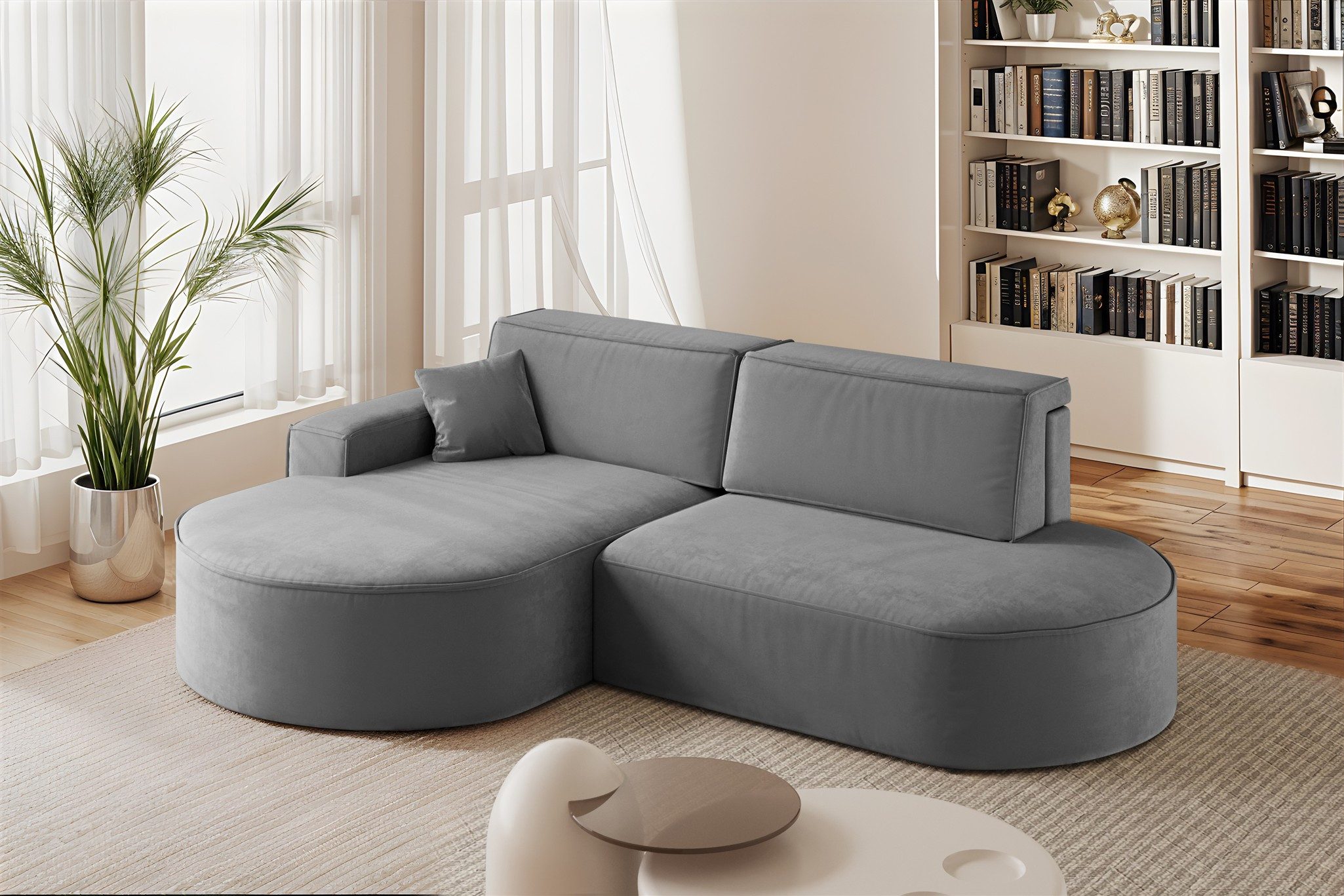 Fun Möbel Ecksofa Schlafsofa Sofa VENEDIG, Ottomane Rechts oder Links, Inkl. Bettkasten und 1 Zierkissen