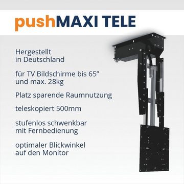 cleverUP pushMAXI-TELE - elektrisch schwenken bis 65Zoll, 500mm teleskopieren TV-Deckenhalterung, (bis 65,00 Zoll, klappen, drehen und teleskopieren)