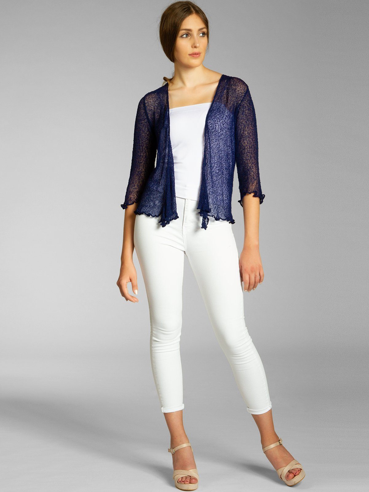 Caspar Strickjacke STJ022 angenehm leichter Damen Sommer Bolero mit 3/4 Arm – Bild 2 von 5