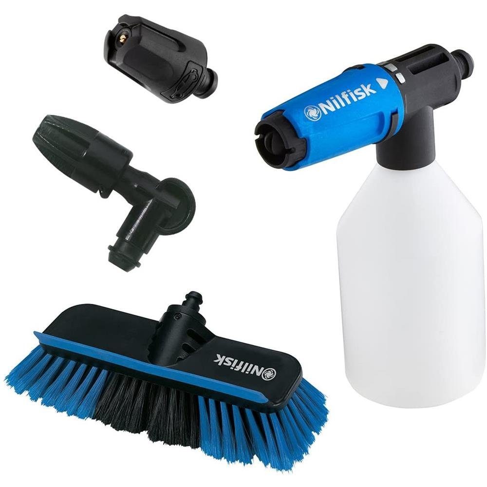 Nilfisk Hochdruckreiniger-Düse Original 128500956 Click&Clean Fahrzeugreinigungs-Set, Hochdruckreiniger Zubehör, Click&Clean, 4-in1-Set, Super Schaumsprüher, Fahrzeugbürdte, Fahrzeugdüse, Unterbodendüse, Autoreinigung, Wohnwagen, Wohnmobil