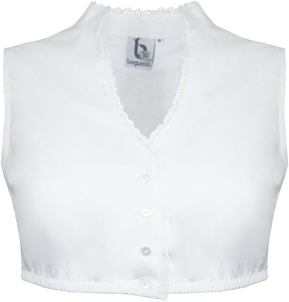 Dirndlbluse Ärmellose Damen Bluse Kadira mit Stehkragen und Knopfleiste - Weiß