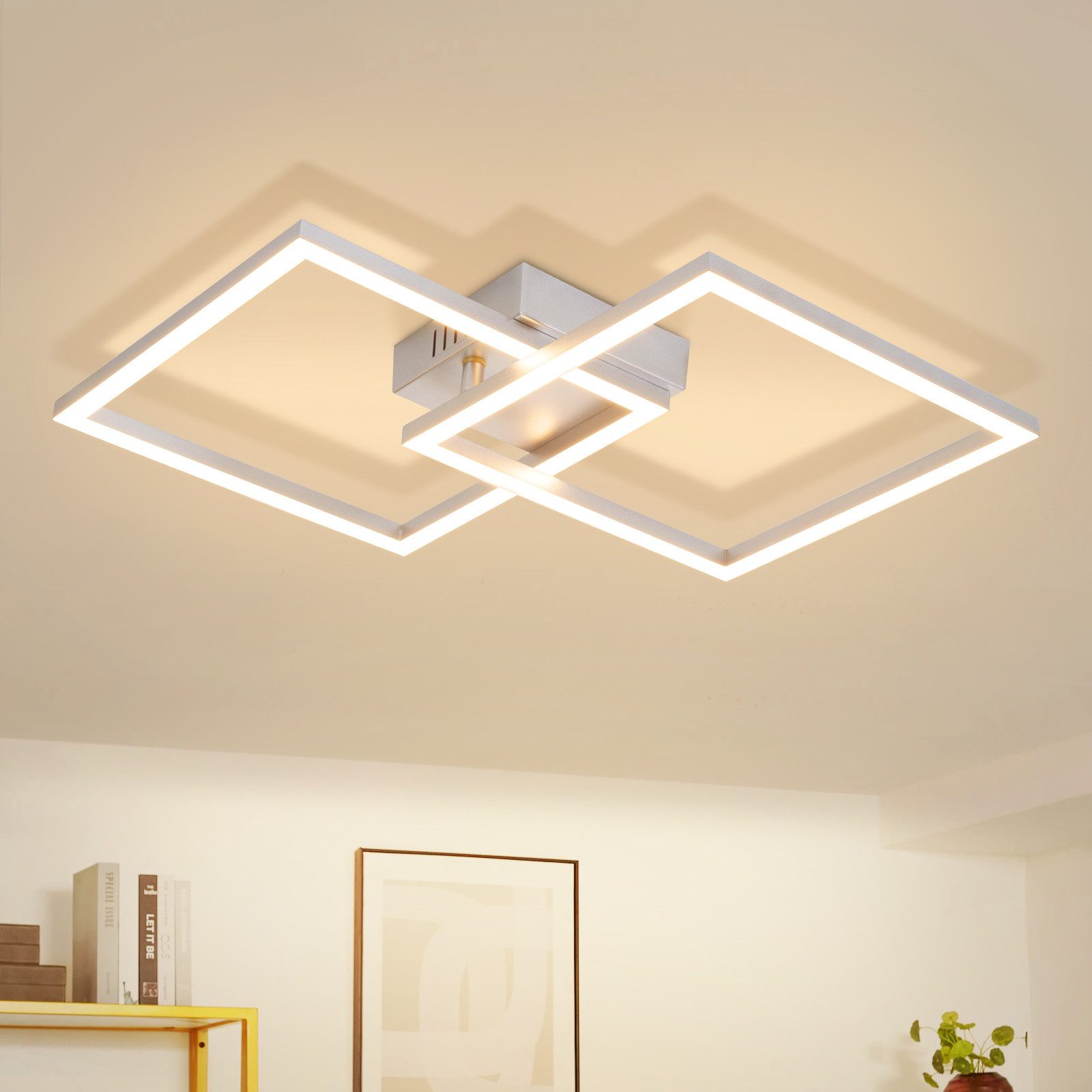 ZMH LED Deckenleuchte Deckenlampe Moderne 24W 40cm Wohnzimmer Schlafzimmer Esszimmer, Augenschutz, Einfache Installtion, LED fest integriert, Warmweiß, 24W Esszimmerlampe Eckig für Kinderzimmer
