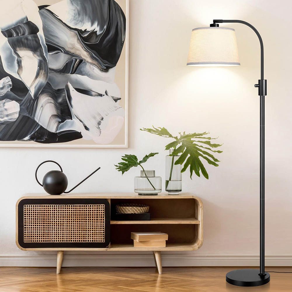 Jibenhome LED Stehlampe Wohnzimmer LED Bogenlampe mit Leinenschirm und Fußschalter, Dimmbare Stehlampe mit 3 Farbtemperaturen für Schlafzimmer, Büro