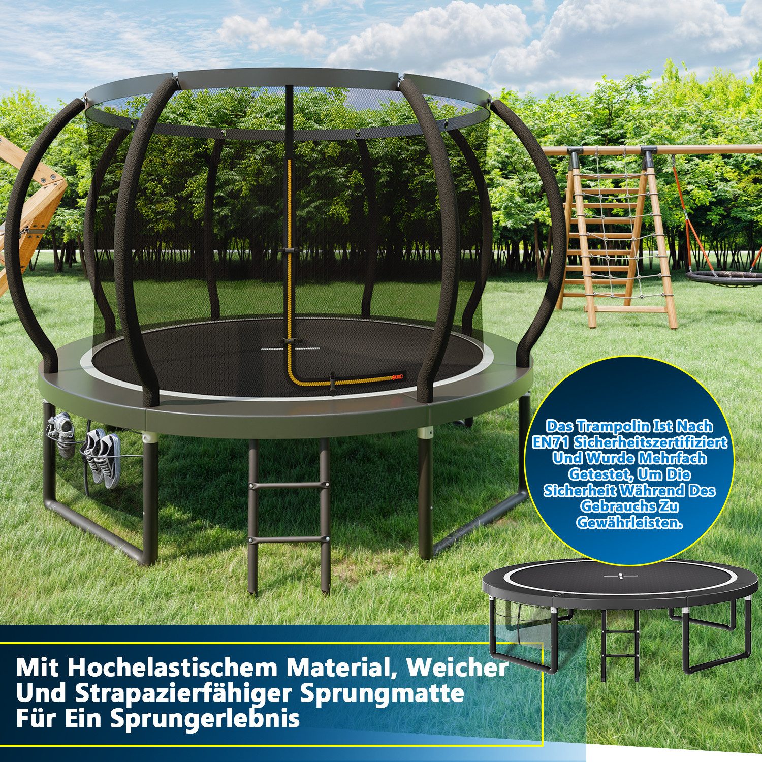 HOMALL Gartentrampolin Kindertrampolin Ø305/366, Gewicht 150kg, Ø 305 cm, (228 cm, Ø 228/305/366/427 cm, mit Sicherheitsnetz und Leiter, 360° Schutzgitter)