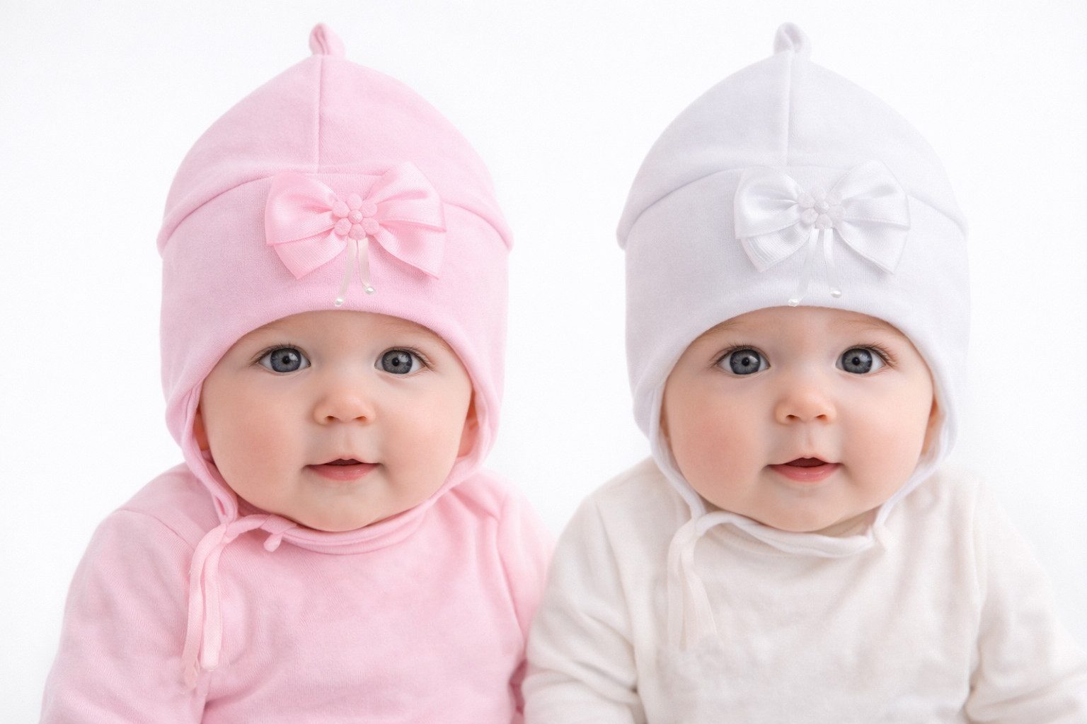 La Bortini Erstlingsmütze Baby Mützen 2er Pack Set in weiß rosa für Mädchen Mützchen (für Taufe, Geburt, Frühling - 2 Hauben Set) aus Baumwolle, 2er Set Übergangsmützen