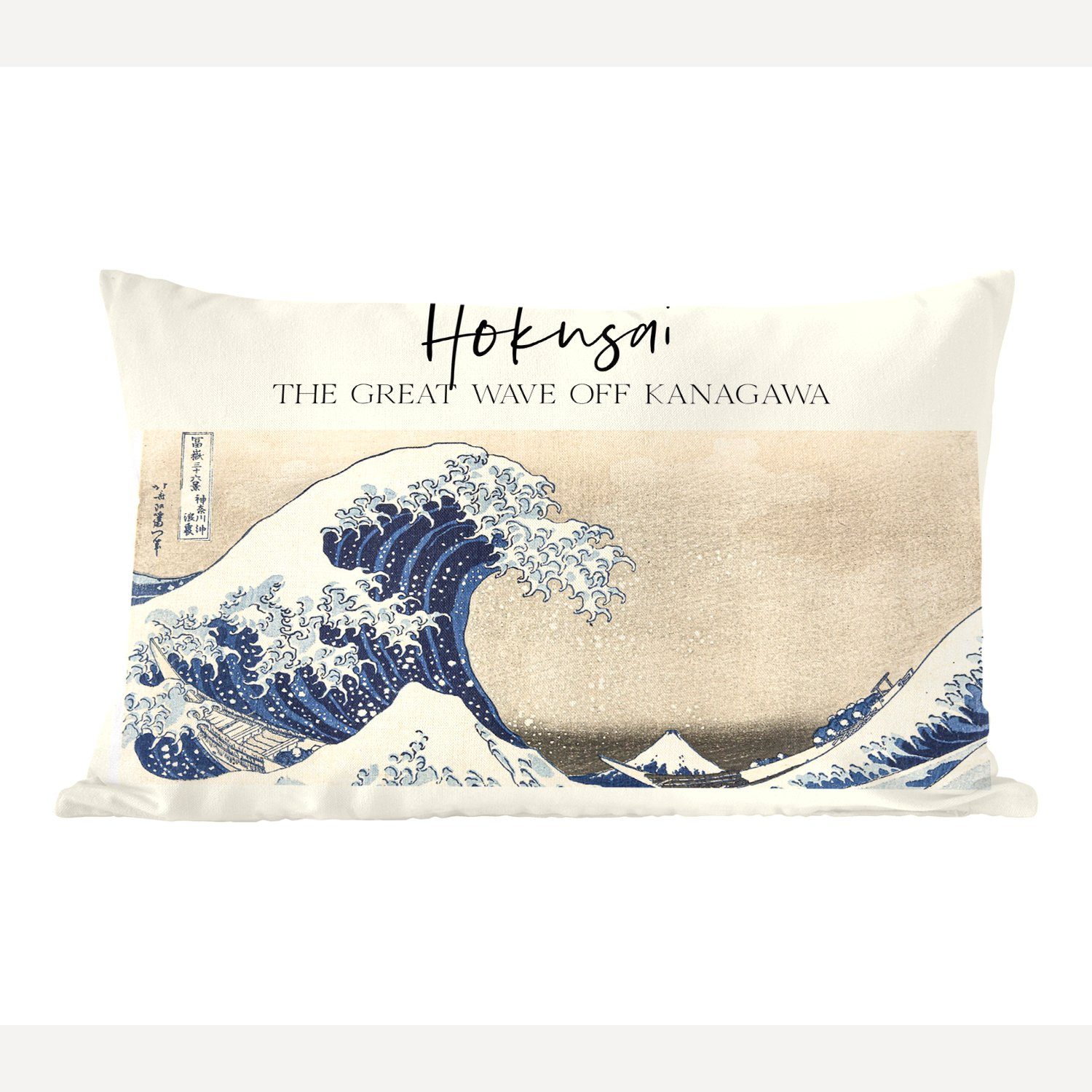 Schlafzimmer Wohzimmer - Dekokissen Japanische von Zierkissen, - MuchoWow Kanagawa mit Kunst, Die große Dekoration, Hokusai Dekokissen Welle Füllung,