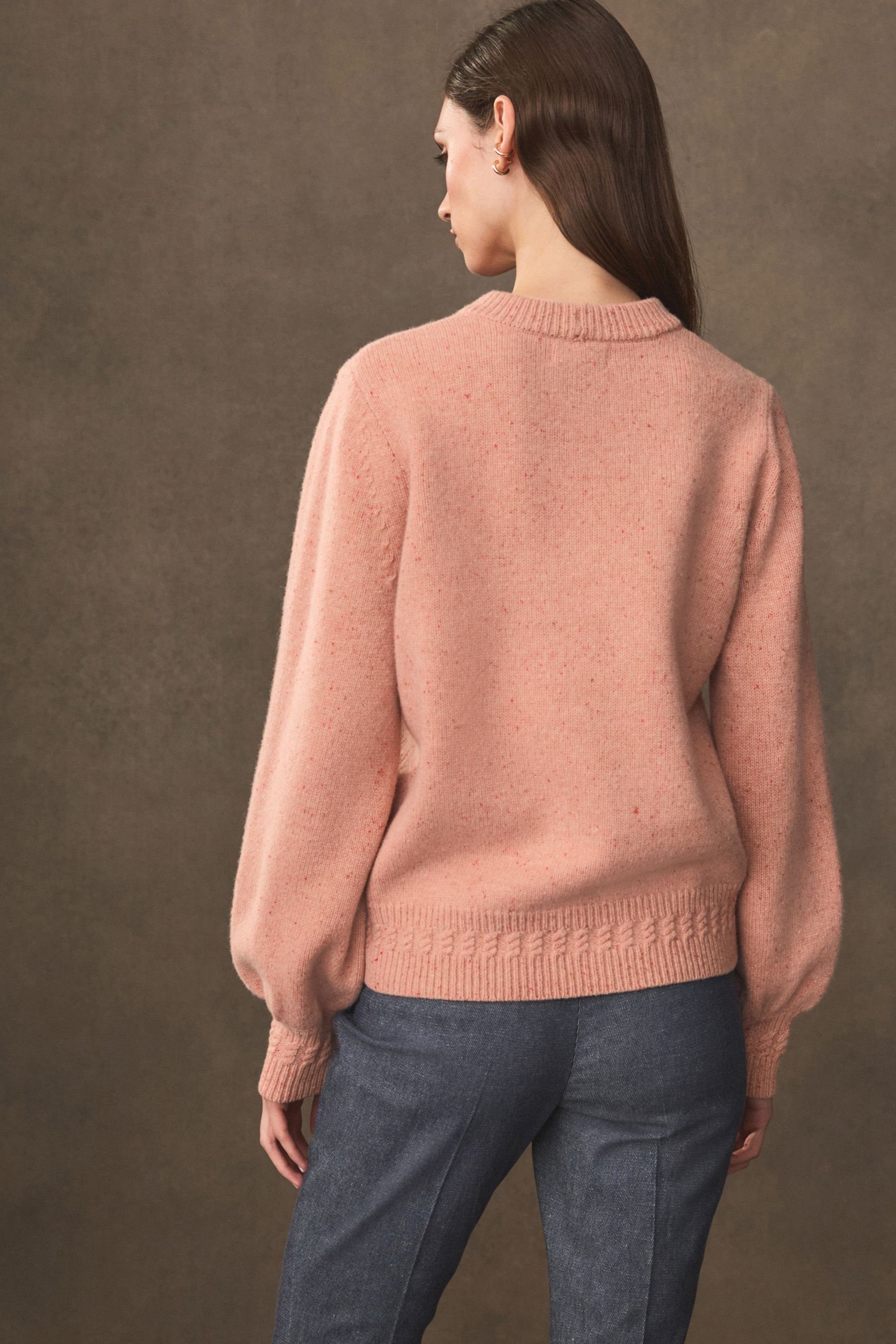 (1-tlg) Next Rundhalspullover Pink Blush aus Wolle 100 % Premium-Pullover Noppengarn