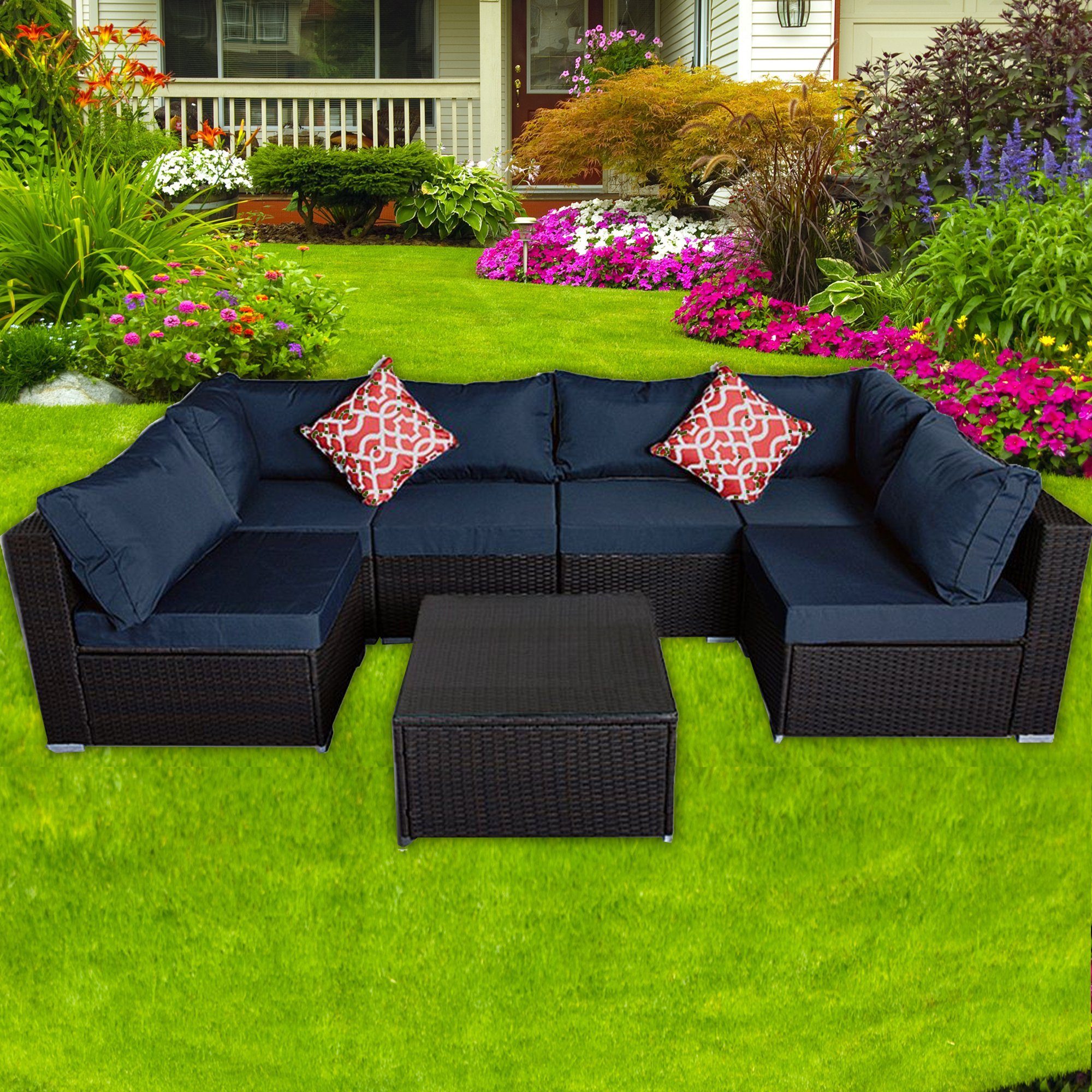 Gartensofa Poly Rattan Gartenliege Sonnenliege Lounge Sofa Gartenmöbel Garnitur 