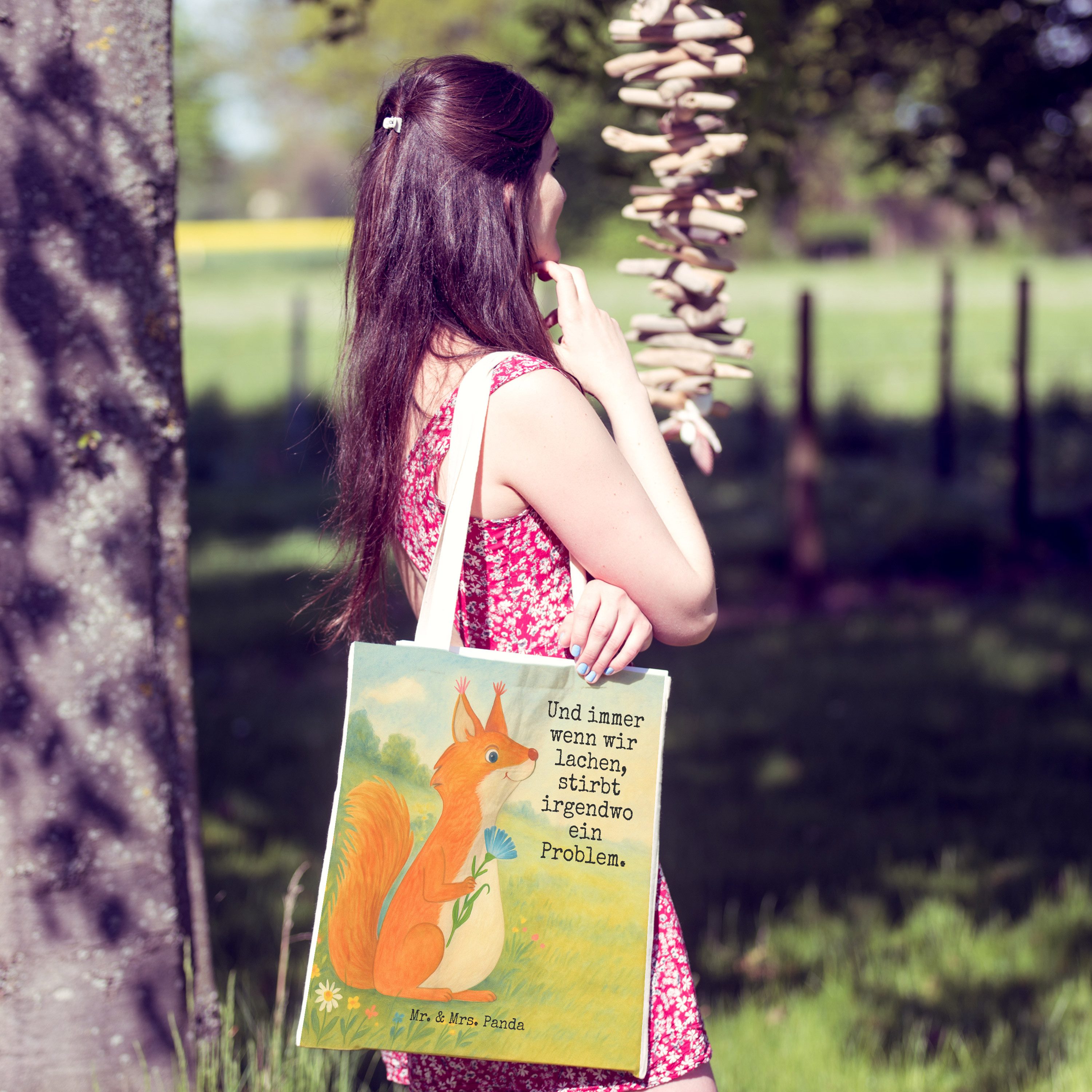 Mr. & Mrs. Panda Tragetasche Eichhörnchen Blume Design, shopping bag, Weiß, Spaß, Motivation Sprüc (Packung), Beutel Tasche Stoffbeutel mehrzwecktasche