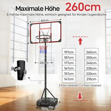 Yohood Basketballkorb 147–260cm Indoor Outdoor Basketballständer für Teenager mit Rollen