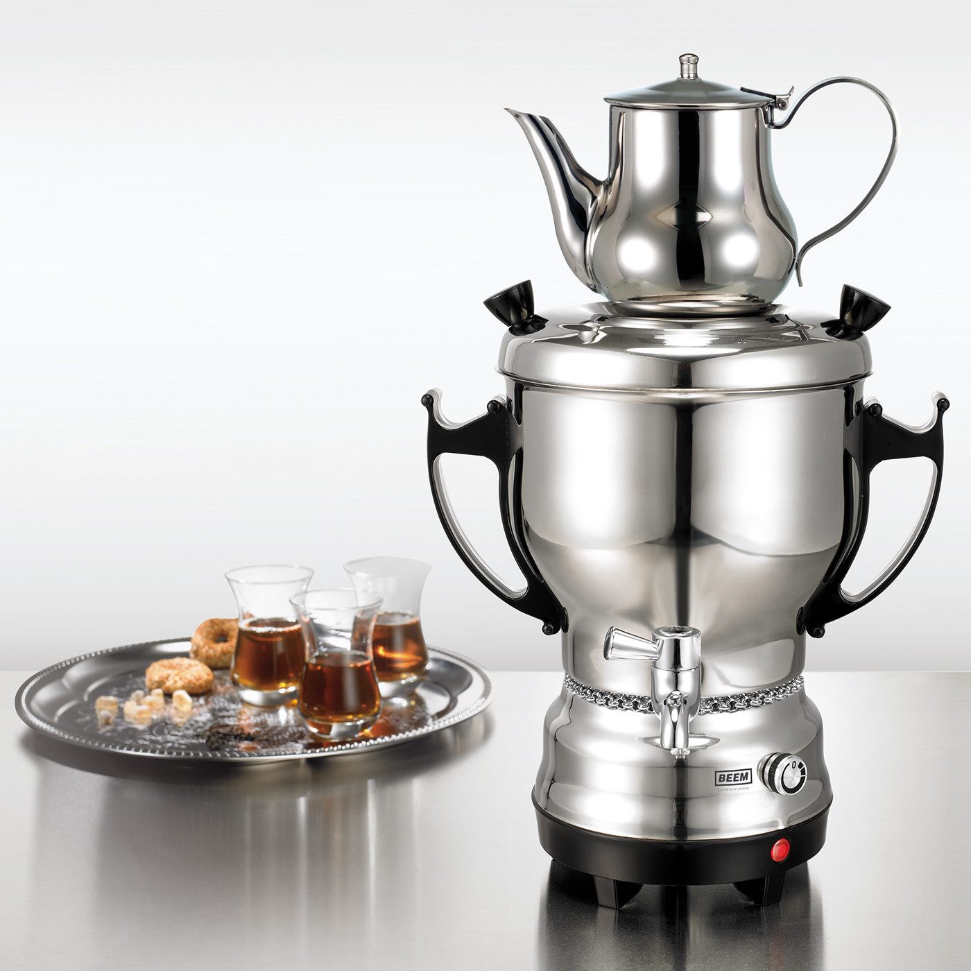 BEEM Samowar BEEM TEA-CLASSIC Samowar 3L Edelstahl Schwarz, mit 1 L Teekanne