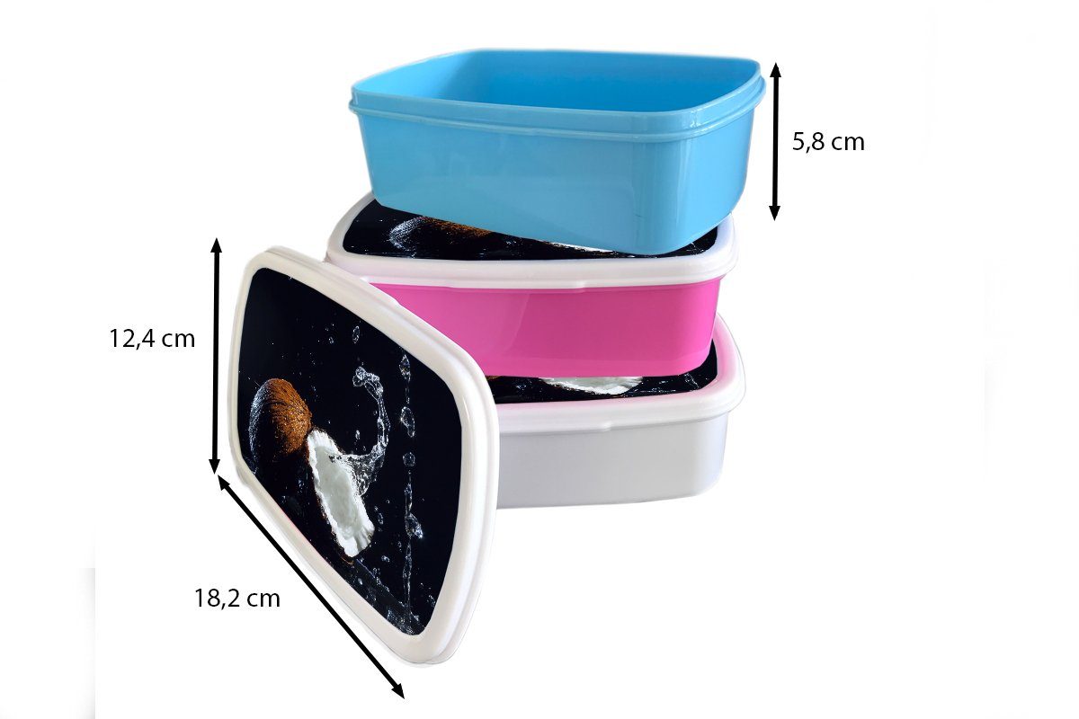 MuchoWow Lunchbox Kokosnuss - Stilleben (2-tlg), Brotdose Kunststoff, - für Brotbox rosa - Snackbox, Mädchen, - Frucht, Kinder, Schwarz Erwachsene, Wasser Kunststoff