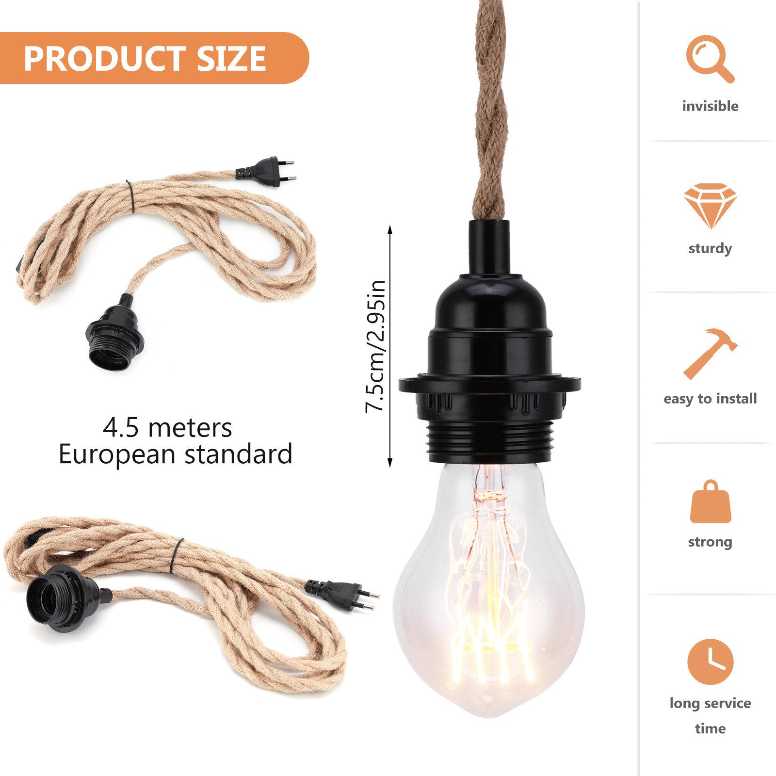 BlingBin Pendelleuchte mit Stecker, Lampenfassung E27 mit Kabel 4,5 Meter, DIY-Dekorationen, ohne Leuchtmittel, DIY Hängelampe für Schlafzimmer, für Lampenaufhängung E27 fassung