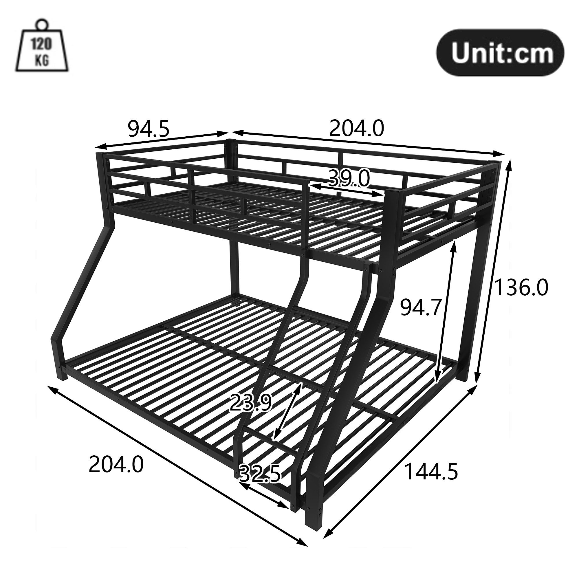 Flieks Etagenbett, Metallbett 90x200cm+140x200cm mit Schrägleiter günstig online kaufen