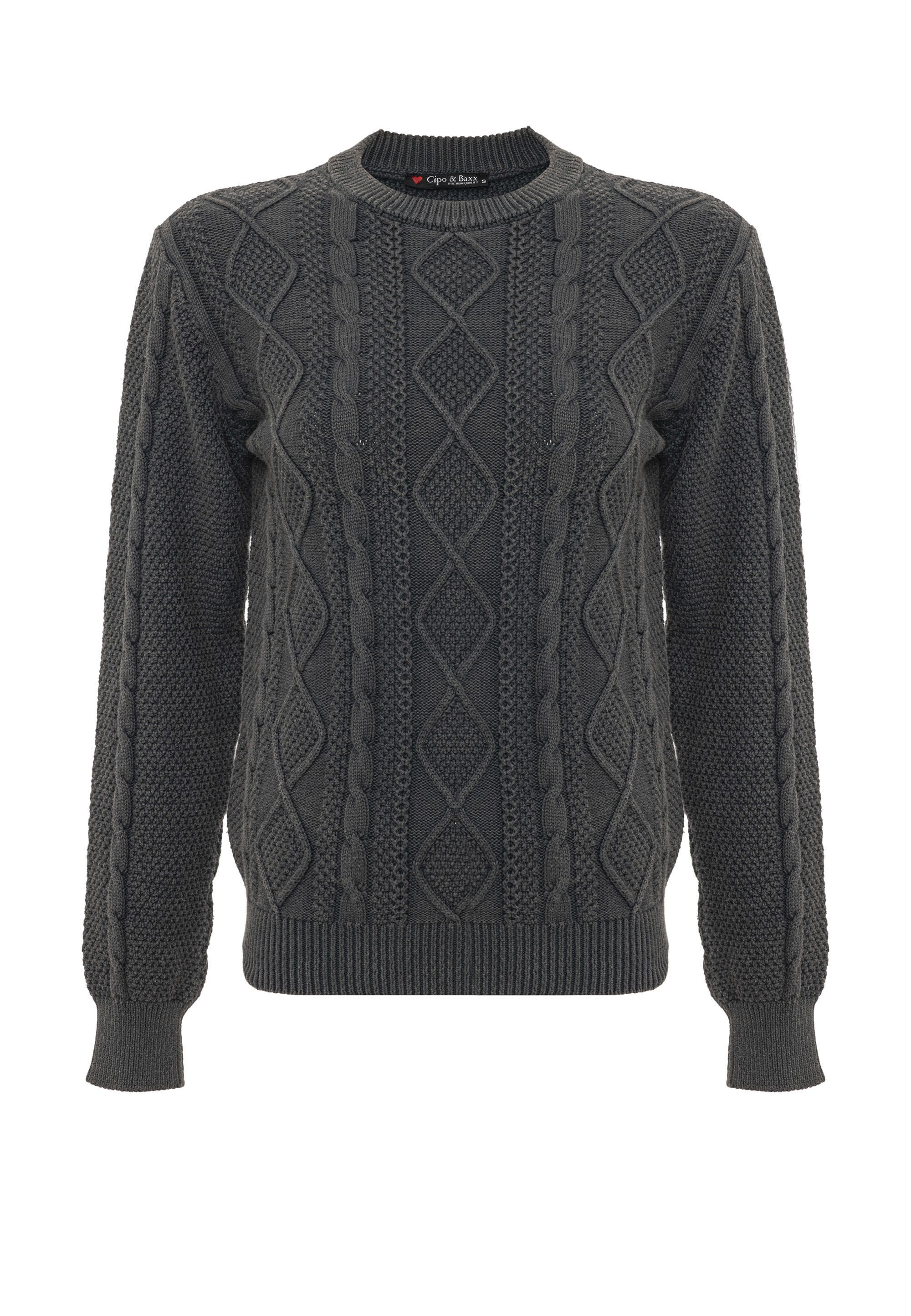 Cipo & Baxx Strickpullover WP267 (1-tlg) mit Zopfmuster günstig online kaufen