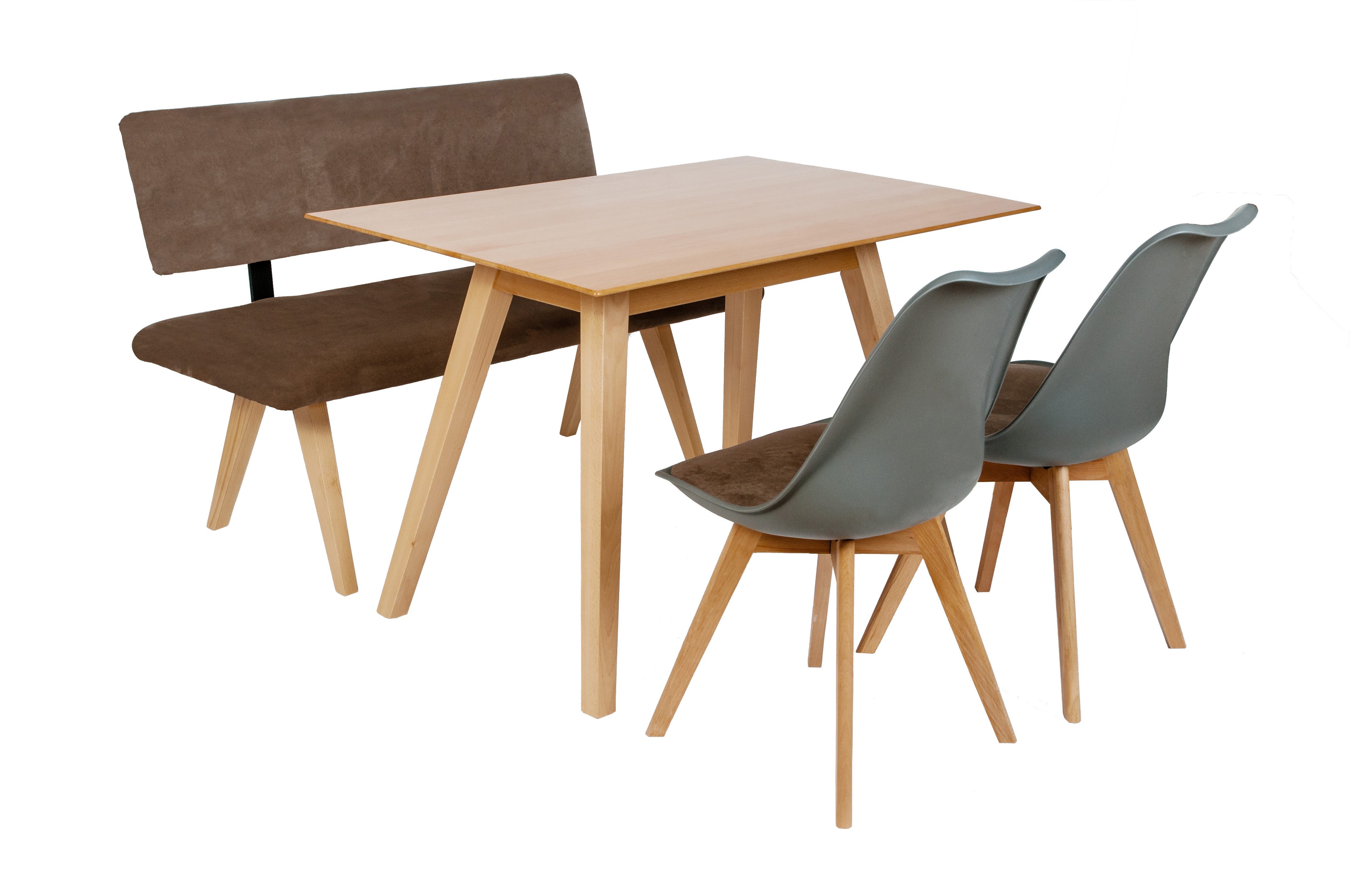 kundler home Essgruppe mit Bank und Stühlen L 125 cm, (4-er Set), bestehend aus 1 Sitzbank, 1 Esstisch, 2 Esszimmerstühle