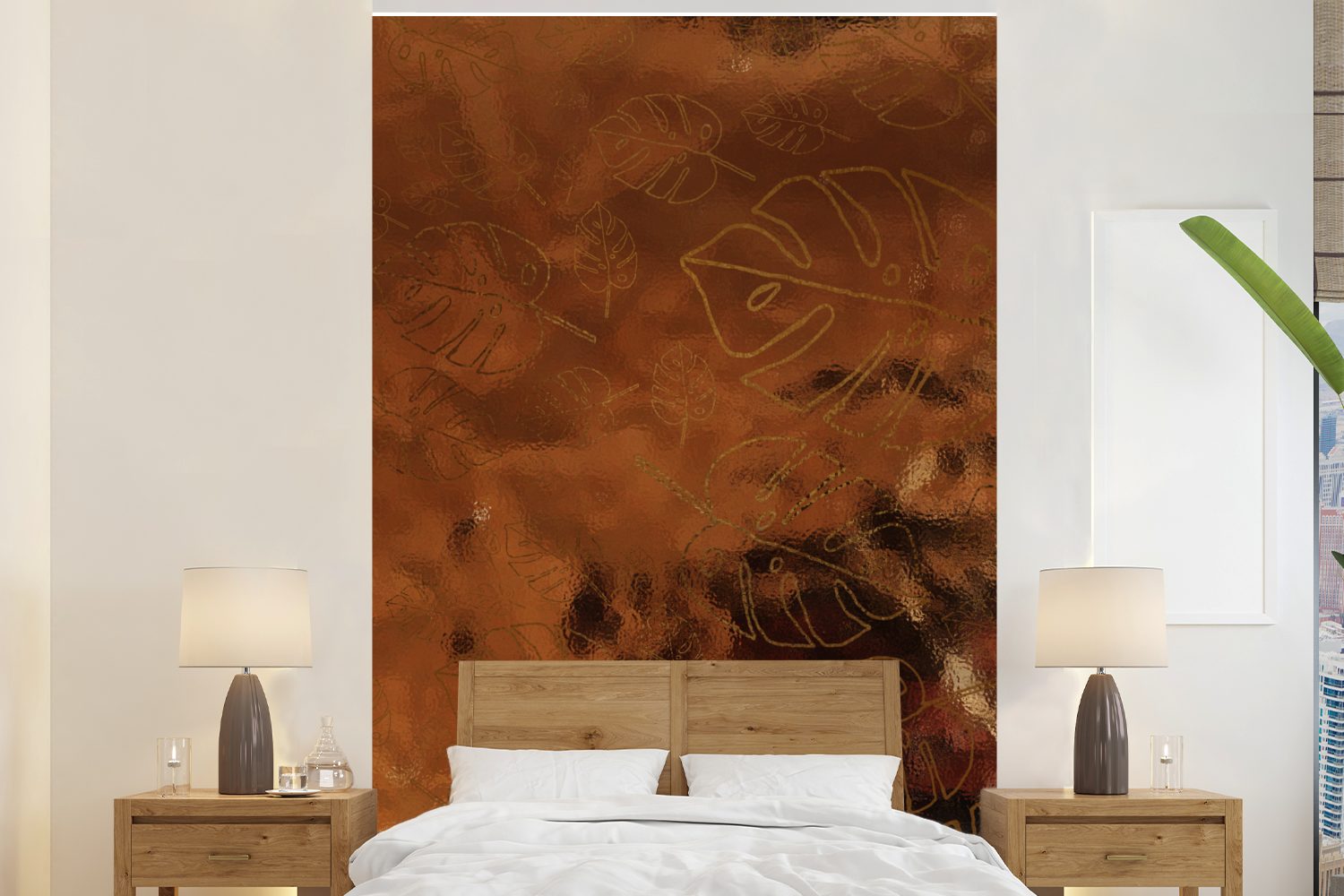 - (3 Wohnzimmer, für - Montagefertig MuchoWow bedruckt, Gold, Tapete Fototapete Wandtapete St), Bronze Vinyl Matt, Muster