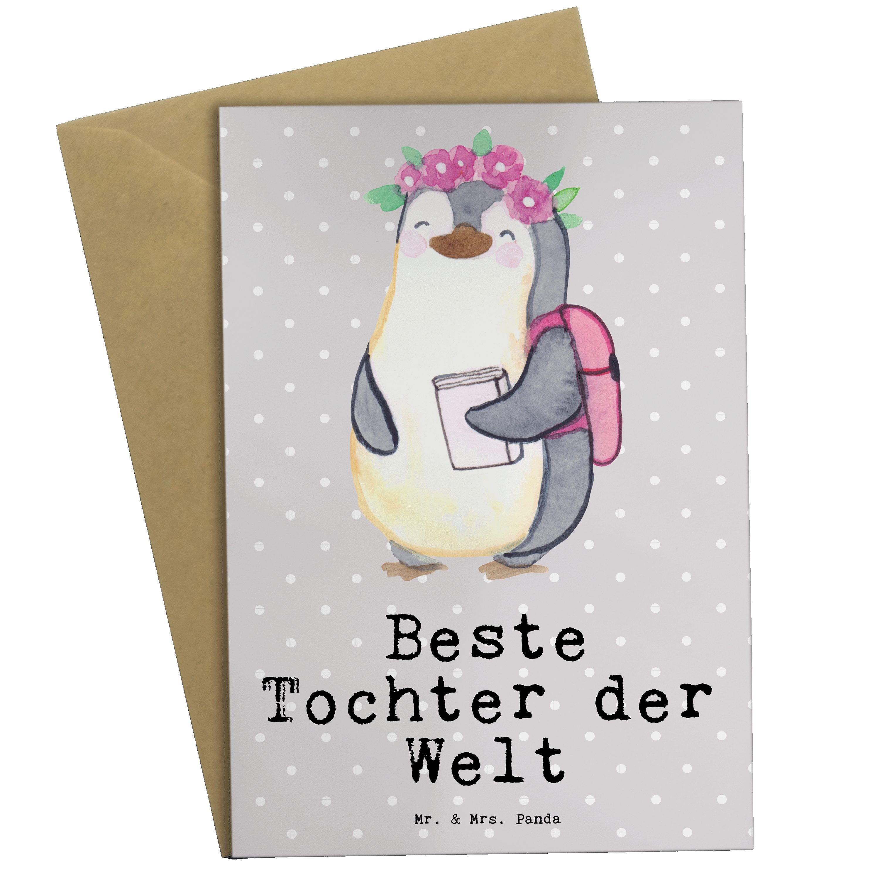 Mr. & Mrs. Panda Grußkarte Pinguin Beste Tochter der Welt - Grau Pastell - Geschenk, Einladungsk