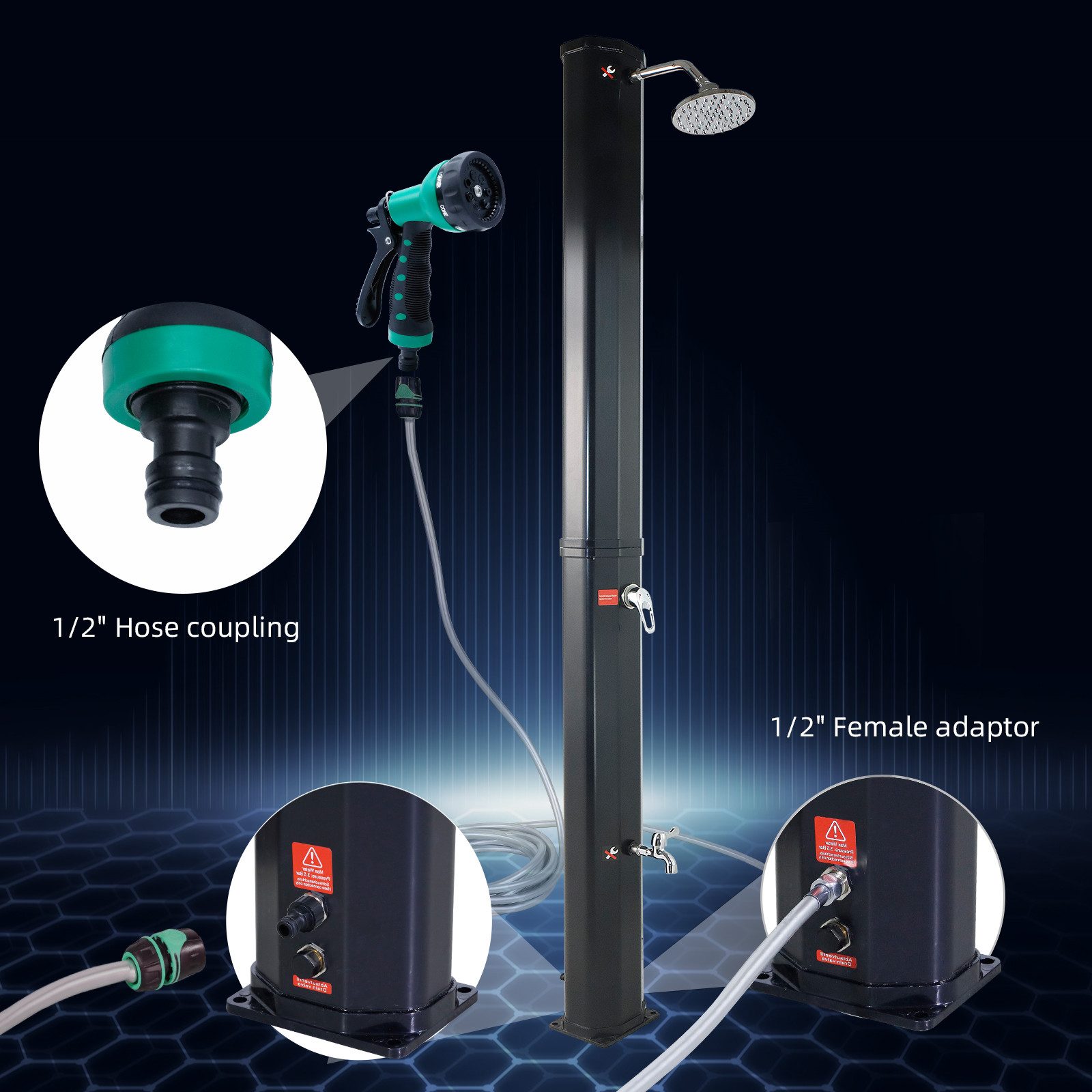 CCLIFE Gartendusche Solardusche und Handbrause Pooldusche Regendusche Außendusche, 35L, 40L, 60L, bis 60°C, inklusive Abdeckhaube