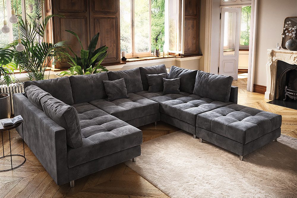 riess-ambiente Wohnlandschaft KENT 305cm grau/silber – Samt, U-Form, mit Ki günstig online kaufen