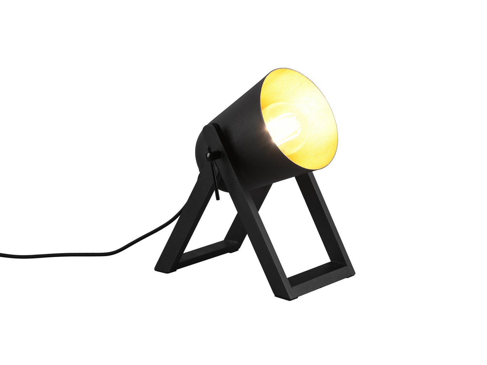 Reality Leuchten LED Nachttischlampe, Dimmfunktion, LED wechselbar, Warmweiß, kleine ausgefallen-e Lampenschirm Schwarz Gold-en, dimmbar H: 21cm