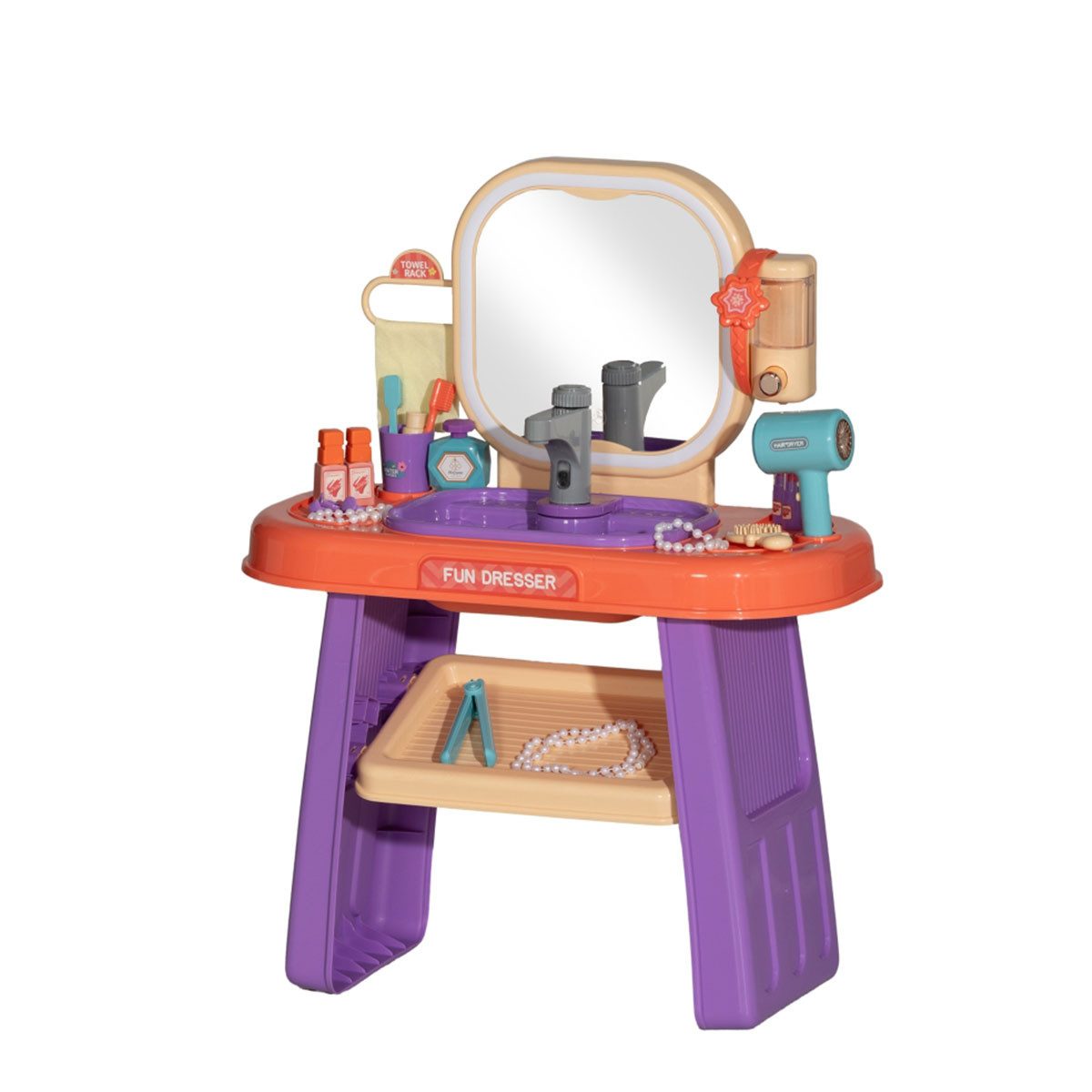 XDeer Kinderschreibtisch Kinderfrisiertisch mit LED-Spiegel Musik und Acrylspiegel, Kinderfrisiertisch mit LED-Spiegel Musik und Acrylspiegel
