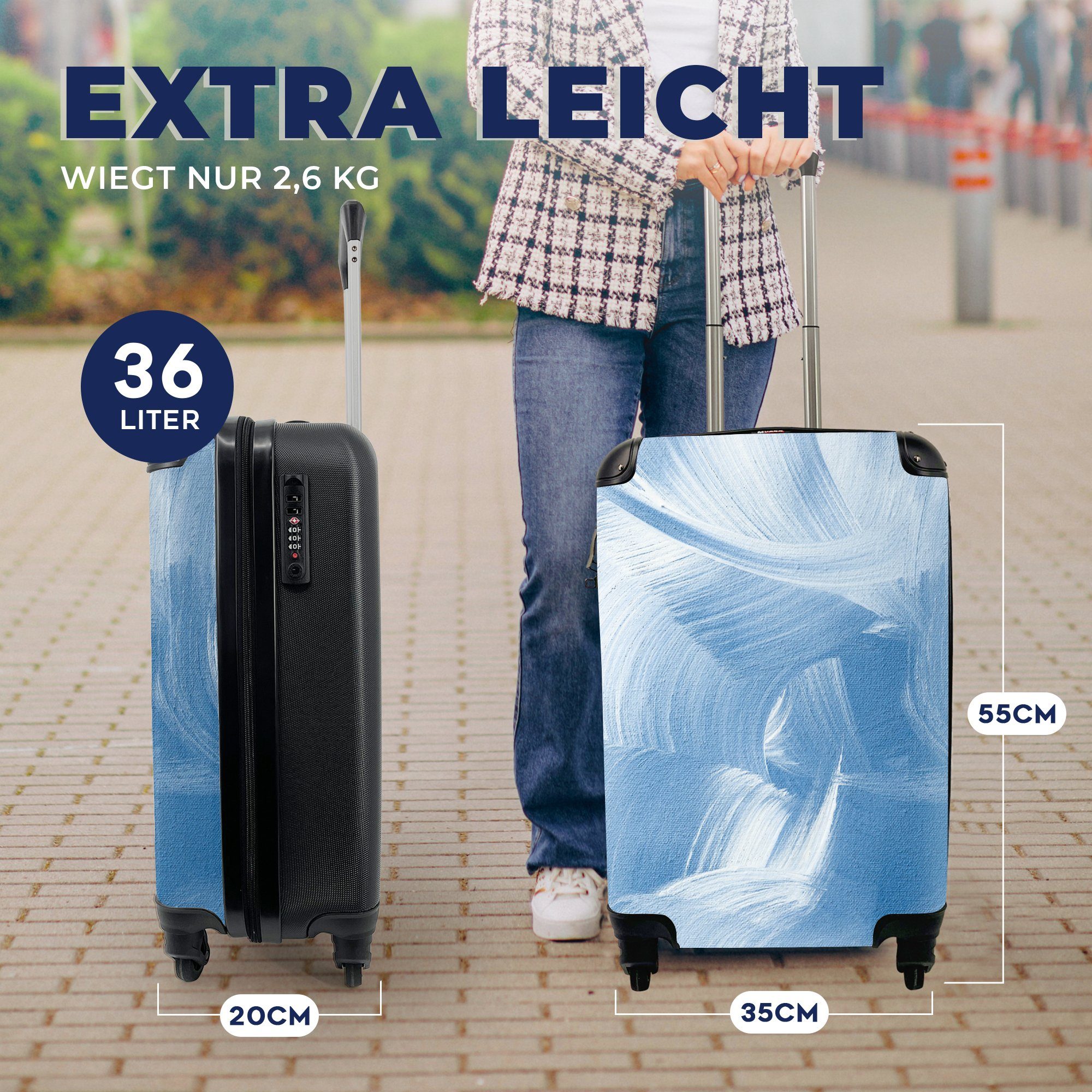 Reisekoffer 4 Acrylfarbe rollen, mit Ferien, - MuchoWow für - Blau Design, Handgepäckkoffer Trolley, Rollen, Reisetasche Handgepäck