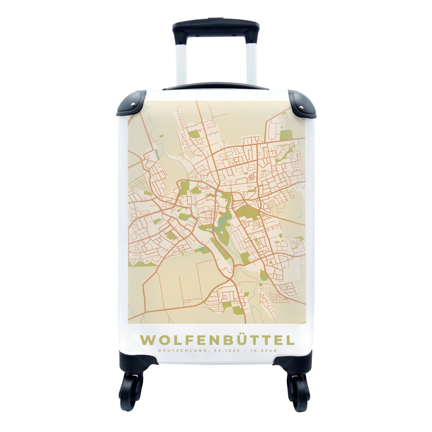 MuchoWow Handgepäckkoffer Wolfenbüttel - Karte - Stadtplan - Vintage, 4 Rollen, Reisetasche mit rollen, Handgepäck für Ferien, Trolley, Reisekoffer