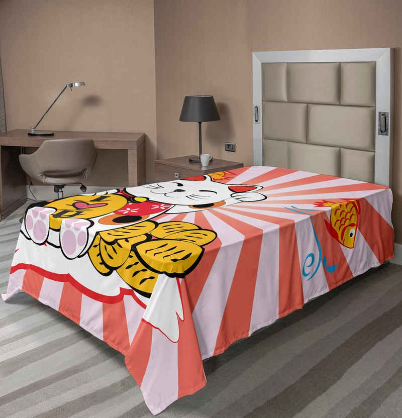 Betttuch weiches bequemes oberes Bettlaken dekoratives Bett 1 Stück, Abakuhaus, japanisch Starburst Linien Katze