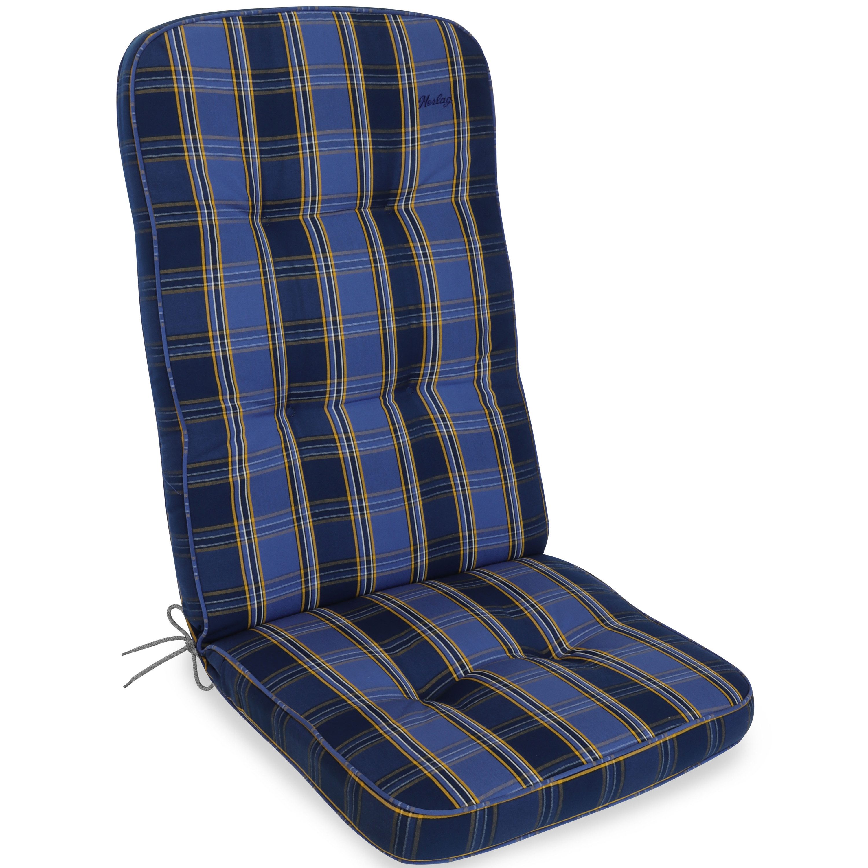 Herlag Hochlehnerauflage Tilly, (1 St), Gartenmöbelauflage 123x50x9cm Blau-Kariert