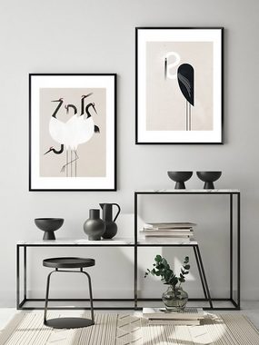 Cosy Home Ideas Bild mit Rahmen Wandbild Vögel japanisch Wanddeko Grafik abstrakt Bild 60x90 cm, Kraniche (1 Stück), Der Kunstdruck ist laminiert/ beschichtet und somit feucht abwischbar