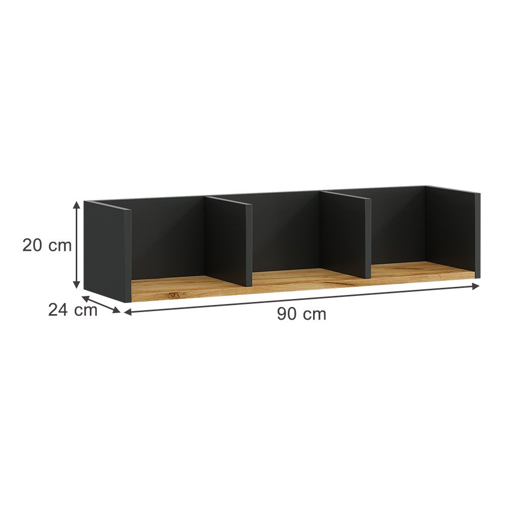 Vicco Bücherregal Tomy, Anthrazit/Goldkraft Eiche, 90 x 20 cm günstig online kaufen