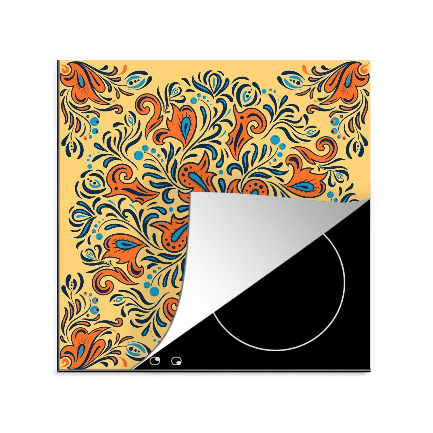 MuchoWow Herdblende-/Abdeckplatte Blume - Blütenblätter - Orange - Muster, Vinyl, (1 tlg), 78x78 cm, Ceranfeldabdeckung, Arbeitsplatte für küche