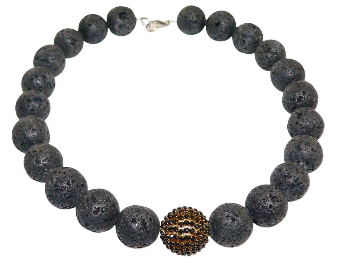 traumschmuck Statementkette 485x Halskette Kette Collier Lava Perlen PAVE Strass (Geschenk, Muttertag, Weihnachten, Geburtstag, Valentinstag, incl. Schmuckbox), handgefertigt, Made in Germany