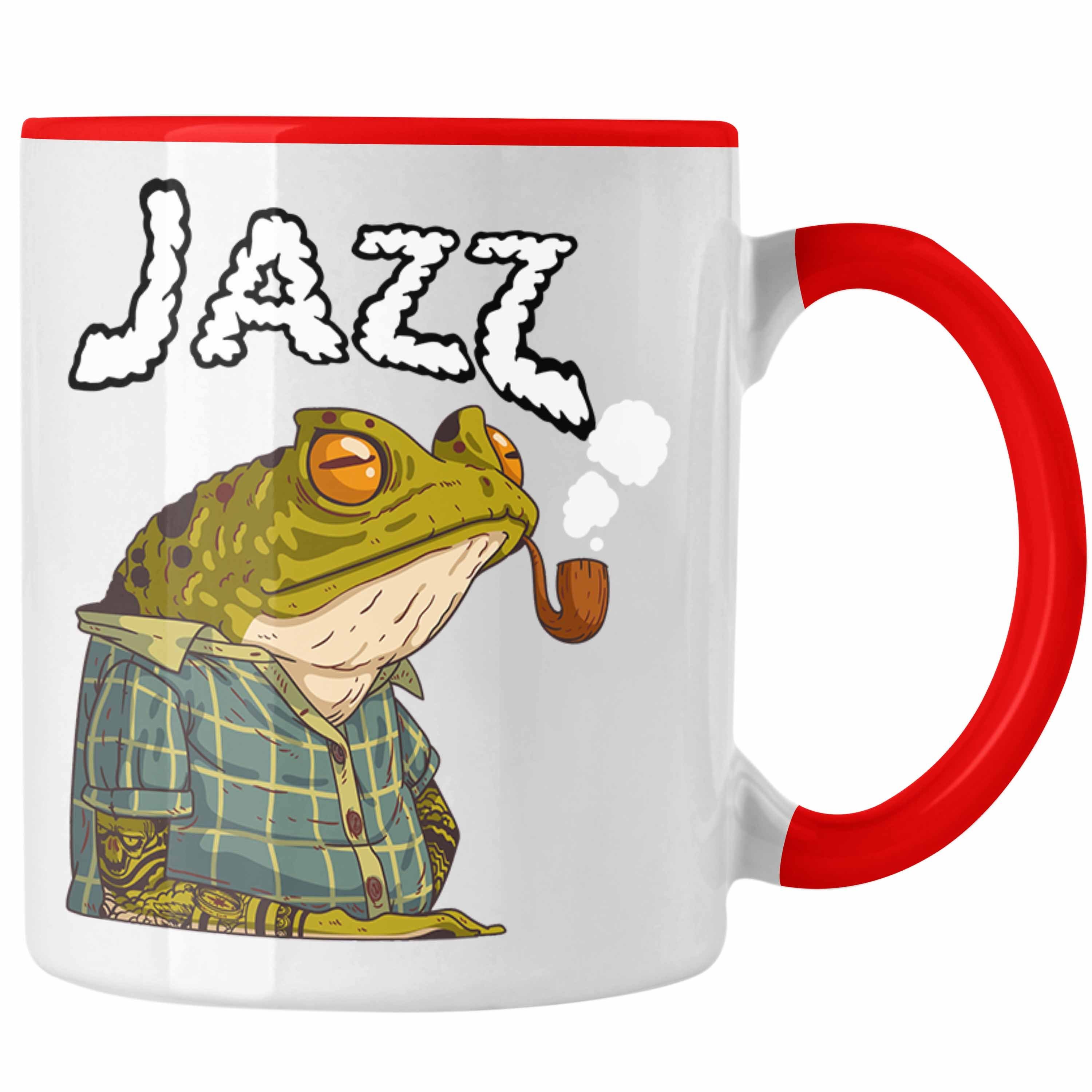 Trendation Tasse Jazz Tasse Grafik Geschenk Lustig Frosch Rot