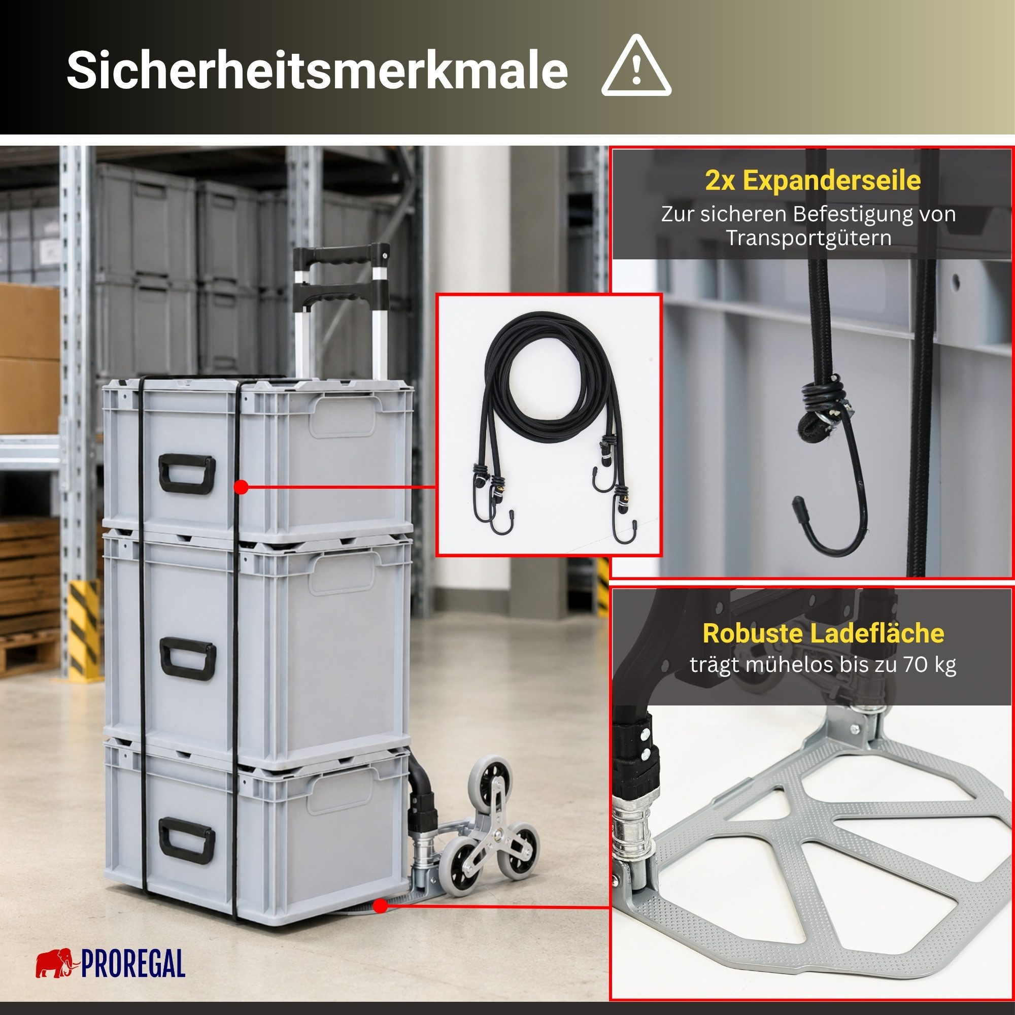 PROREGAL® Sackkarre ELEPHANT mit Profi-Alu-Rahmen klappbar ergonomisch Vollgummibereifung, Klappbare Sackkarre Transportkarre Staplerkarre hohe Traglast – Bild 4 von 5