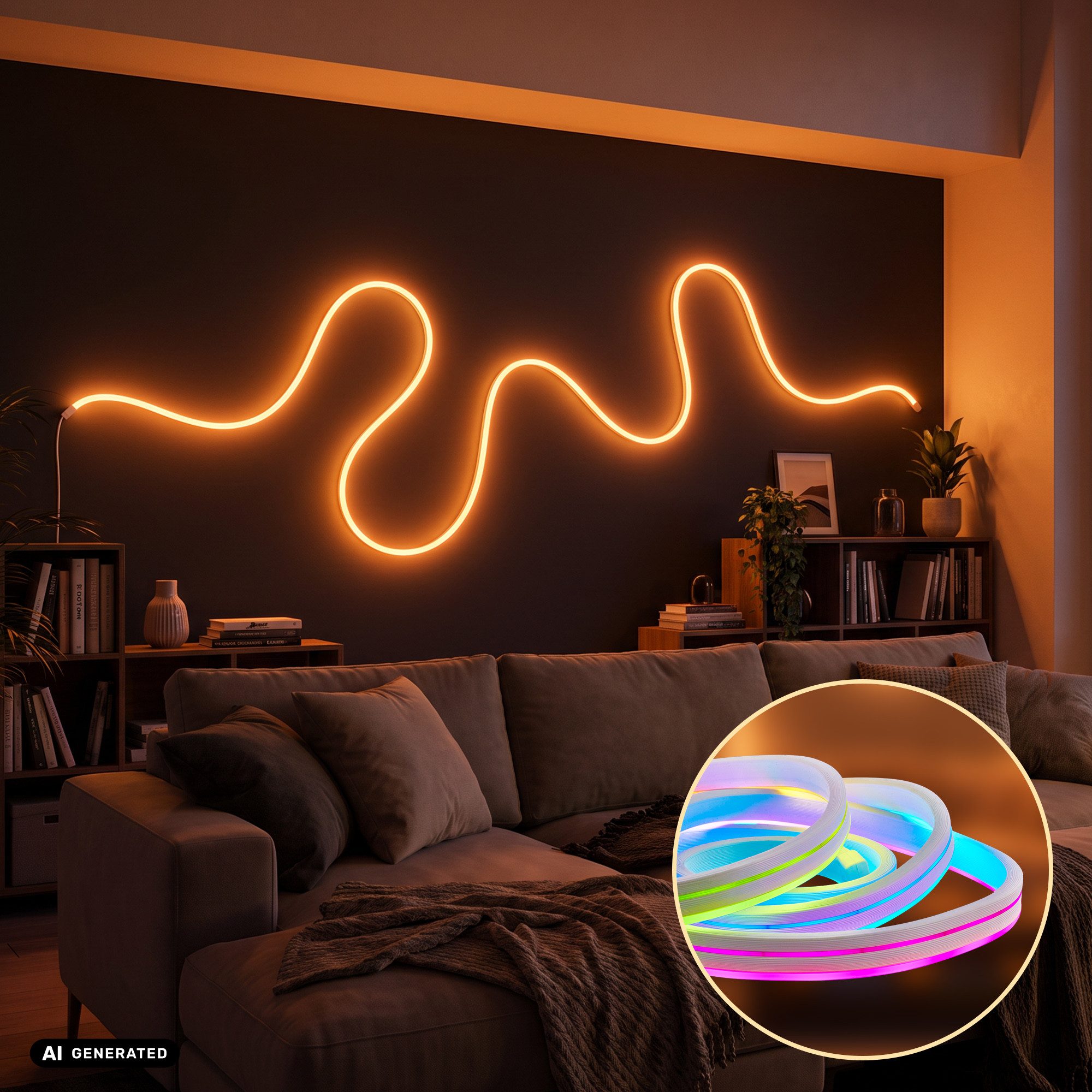 Briloner Leuchten LED Stripe Band Neon RGB IC Farbwechsel Fernbedienung Musiksensor, 3-5 m, Wohnzimmer, Party, Gaming