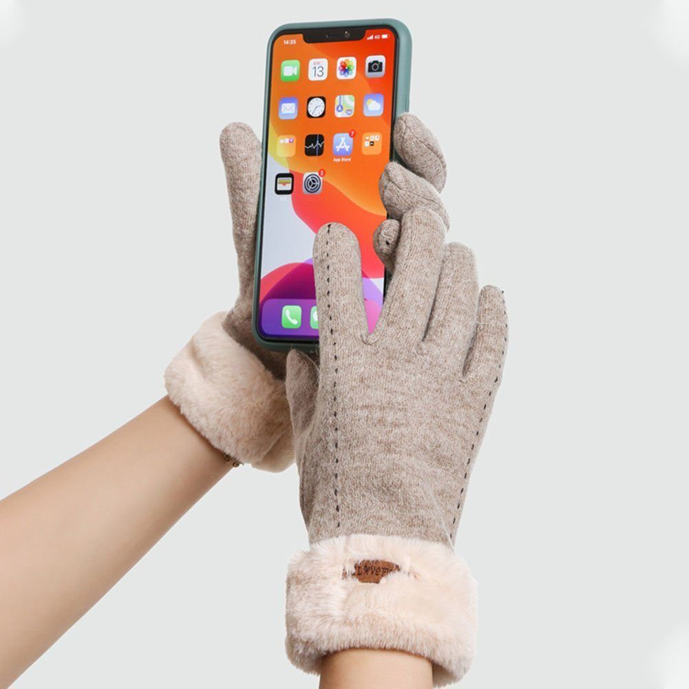 Haiaveng Reithandschuhe Damen Handschuhe Touchscreen-Handschuhe Warme Khaki Plüschhandschuhe Winter