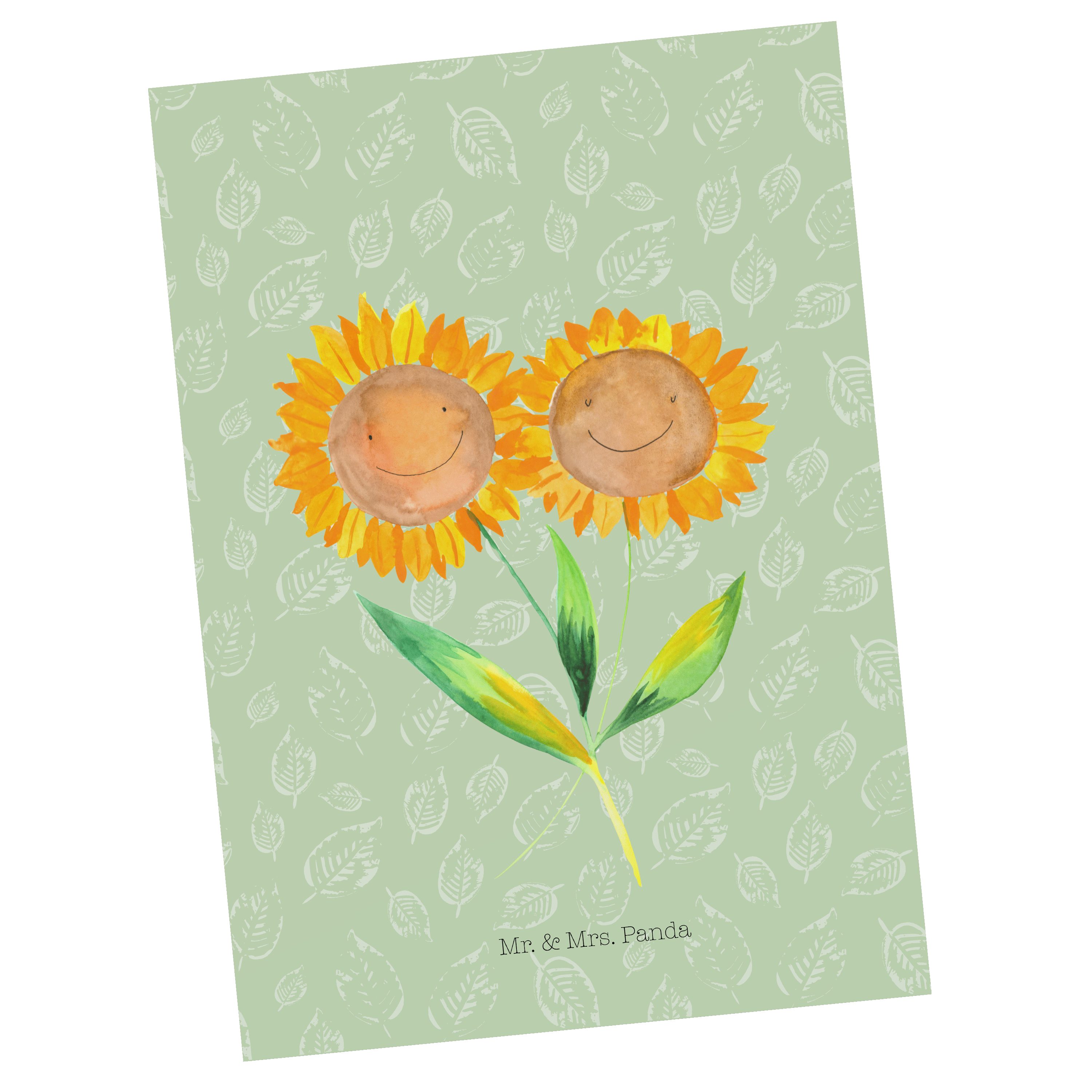 Mr. & Mrs. Panda Postkarte Sonnenblume - Blattgrün - Geschenk, Einladung, Freundin, Sonnenblumen