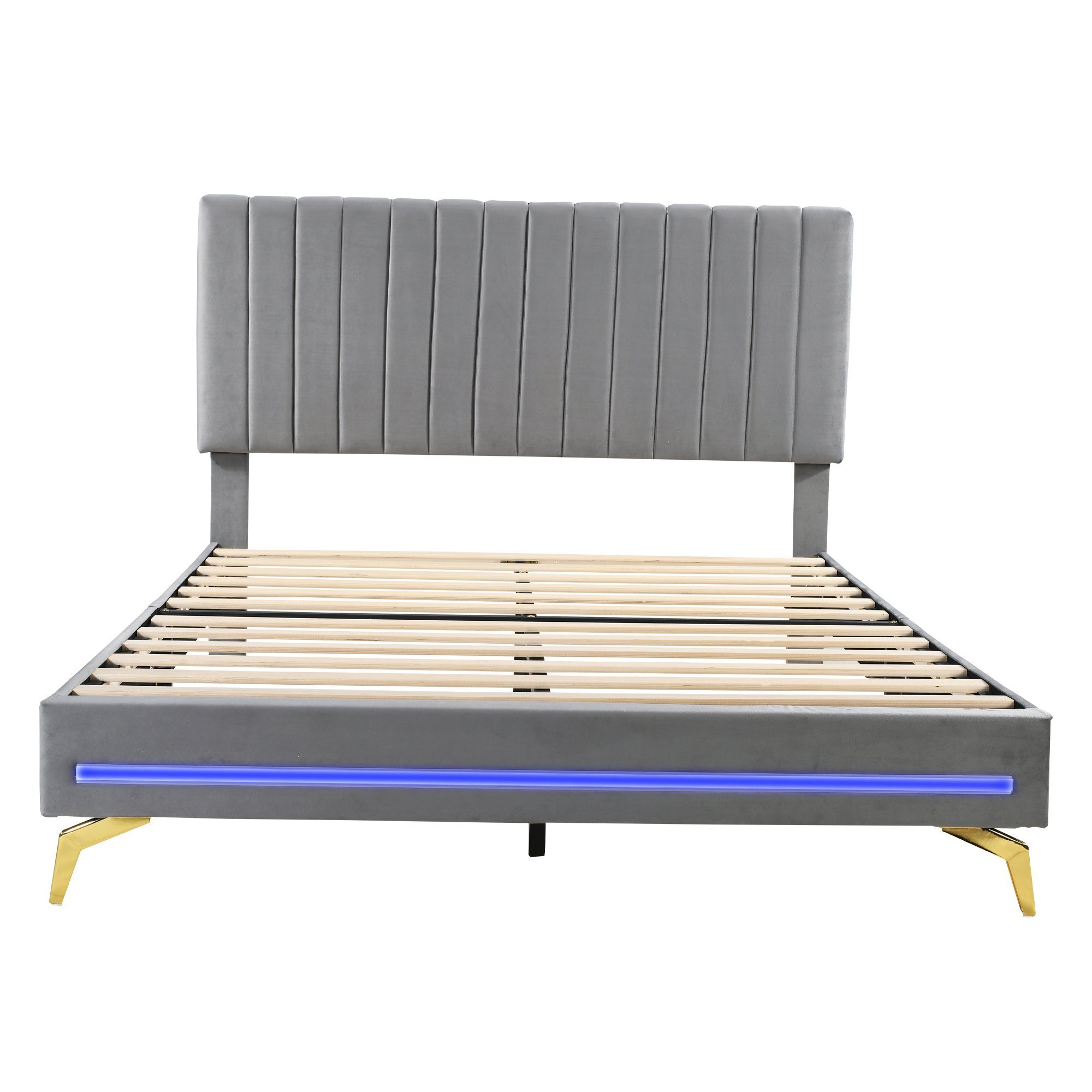 Polsterbett (Doppelbett), mit verstellbarem Kopfteil und LED Beleuchtung, Samt, 140x200cm