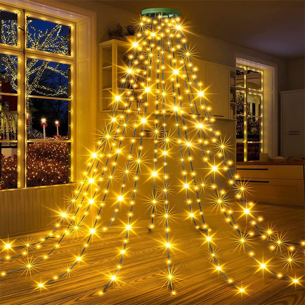 GelldG LED-Lichterkette Stern LED Solar Lichterkette, Wasserfall Lichterkette  Weihnachtsbaum