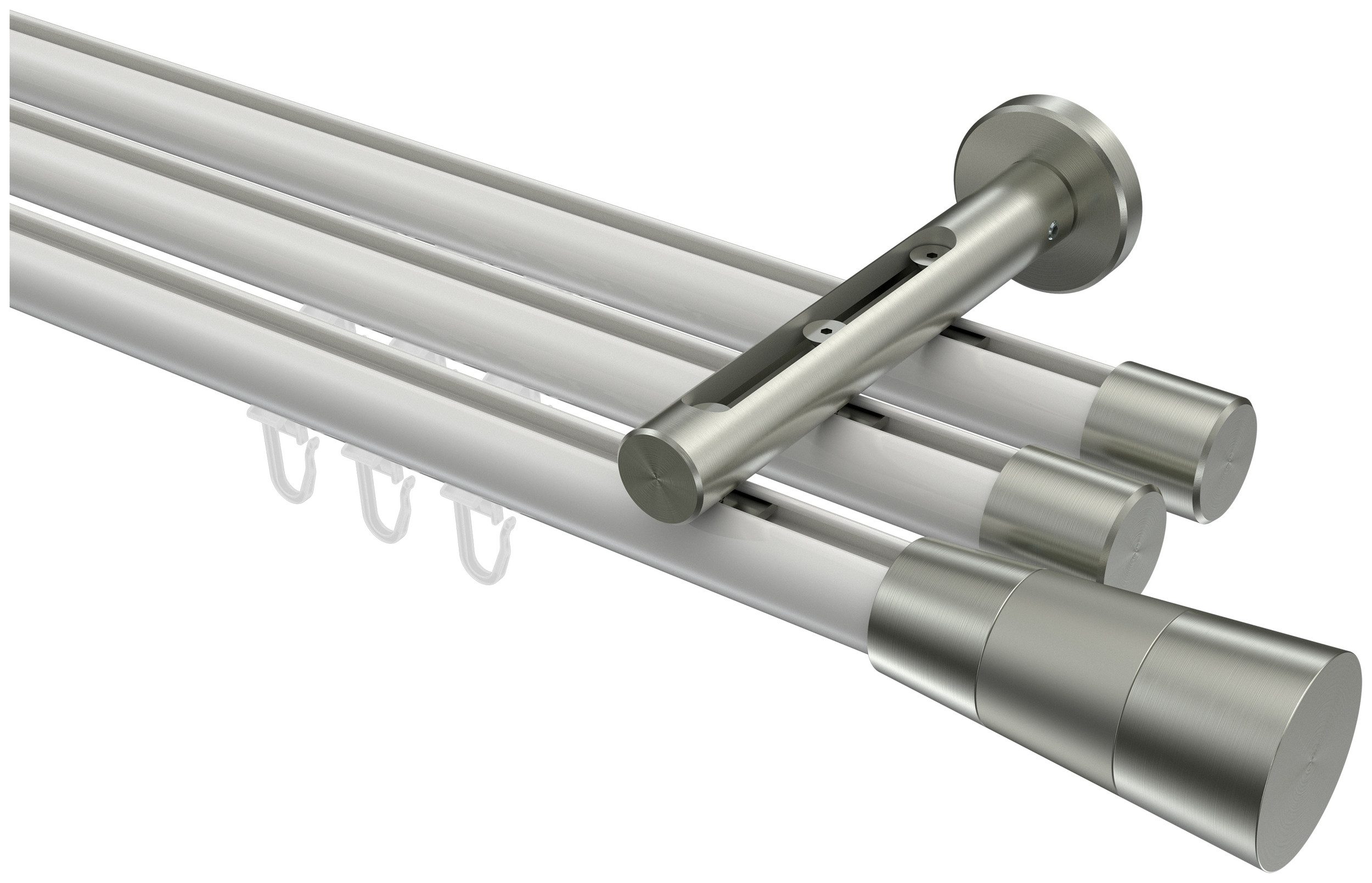 INTERDECO Innenlaufschiene Siteno Tanara, Ø 20 mm, 3-läufig, Fixmaß, kürzbar, Wandmontage, Aluminium, Weiß / Edelstahl-Optik / Bicolor