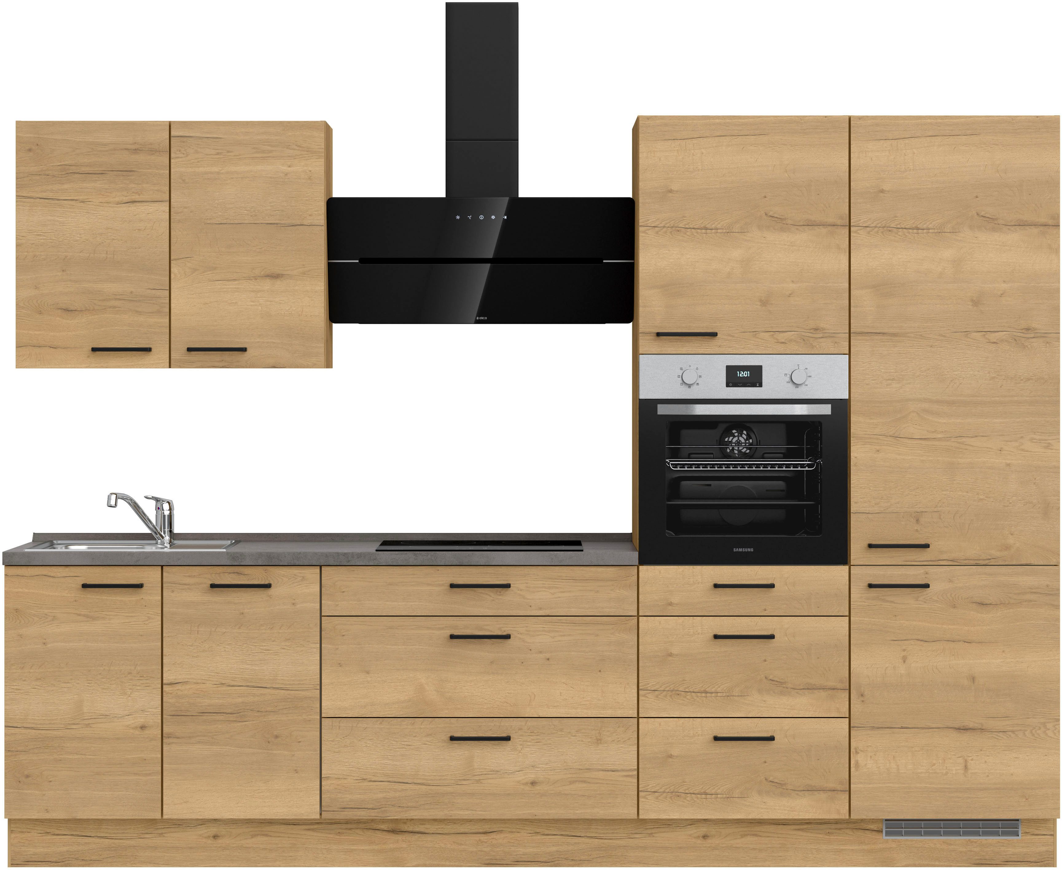 nobilia® Küchenzeile "Structura II", NEU: individuell anpassbar mit gratis Profi-Beratung, vormontiert, Breite 300 cm, Ausrichtung wählbar, wahlw. mit E-Geräten