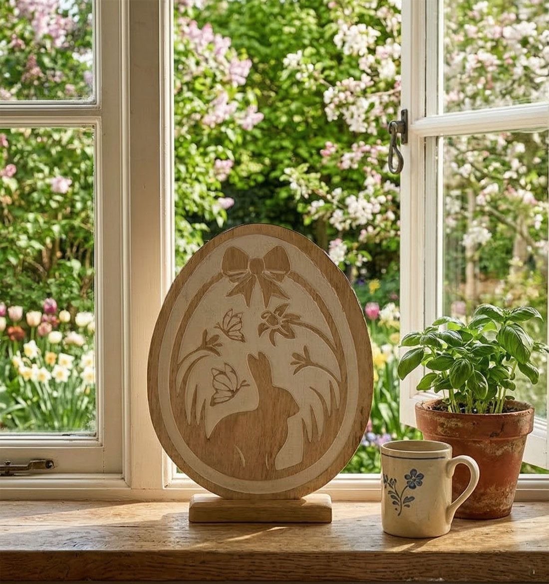 LB H&F Lilienburg Osterei Osterfigur Deko Ostern Frühling Frühjahr Ei Osterei XL groß (Vintage Hygge edel Design Frühlingsdeko Fensterbrett modern Osterschmuck natürlich Häschen Geschenk Idee Holzfigur Holzei Blumen Hauseingang Mutter, Frühjahrsdeko zum hinstellen aufstellen kaufen Objekt), Tischdeko Tischschmuck Fenster Geschenk Idee Eingang Tür innen Osterhase Dekofigur Hase Geschenkidee Osterhasen Osterfigur Hasenfigur, Wohnzimmer Eingang Eingangstüre Tischdekoration Shabby), Holz Osterhase Tisch Dekoration Osterdeko Figur Skulptur 2026